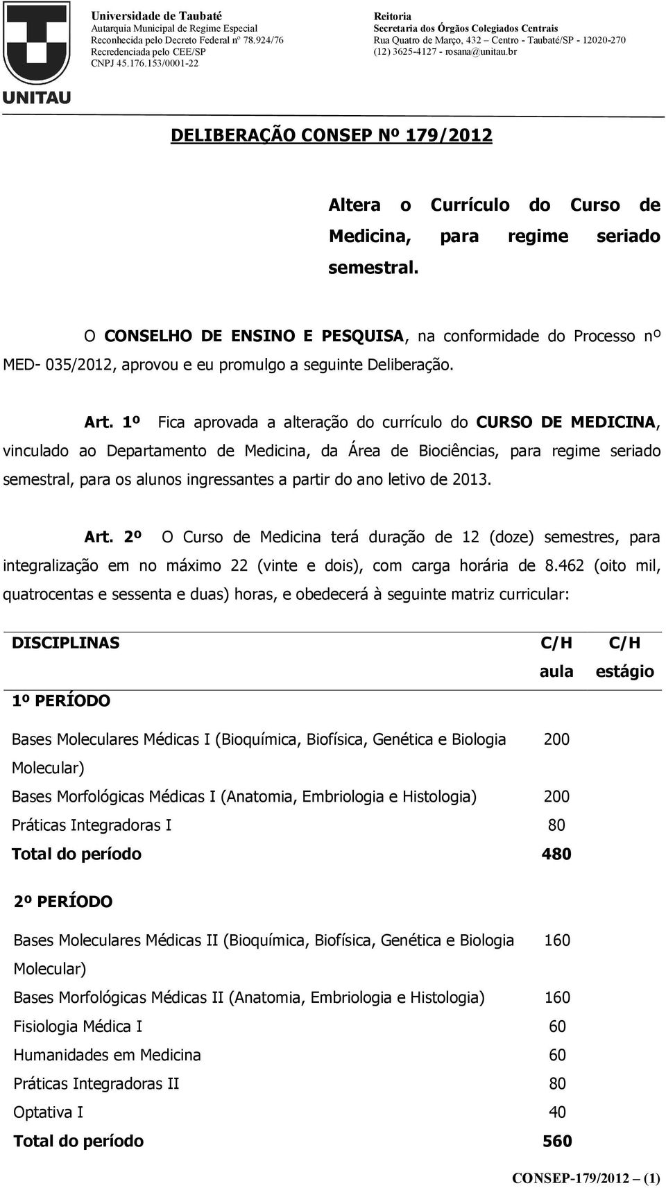 1º Fica aprovada a alteração do currículo do CURSO DE MEDICINA, vinculado ao Departamento de Medicina, da Área de Biociências, para regime seriado semestral, para os alunos ingressantes a partir do