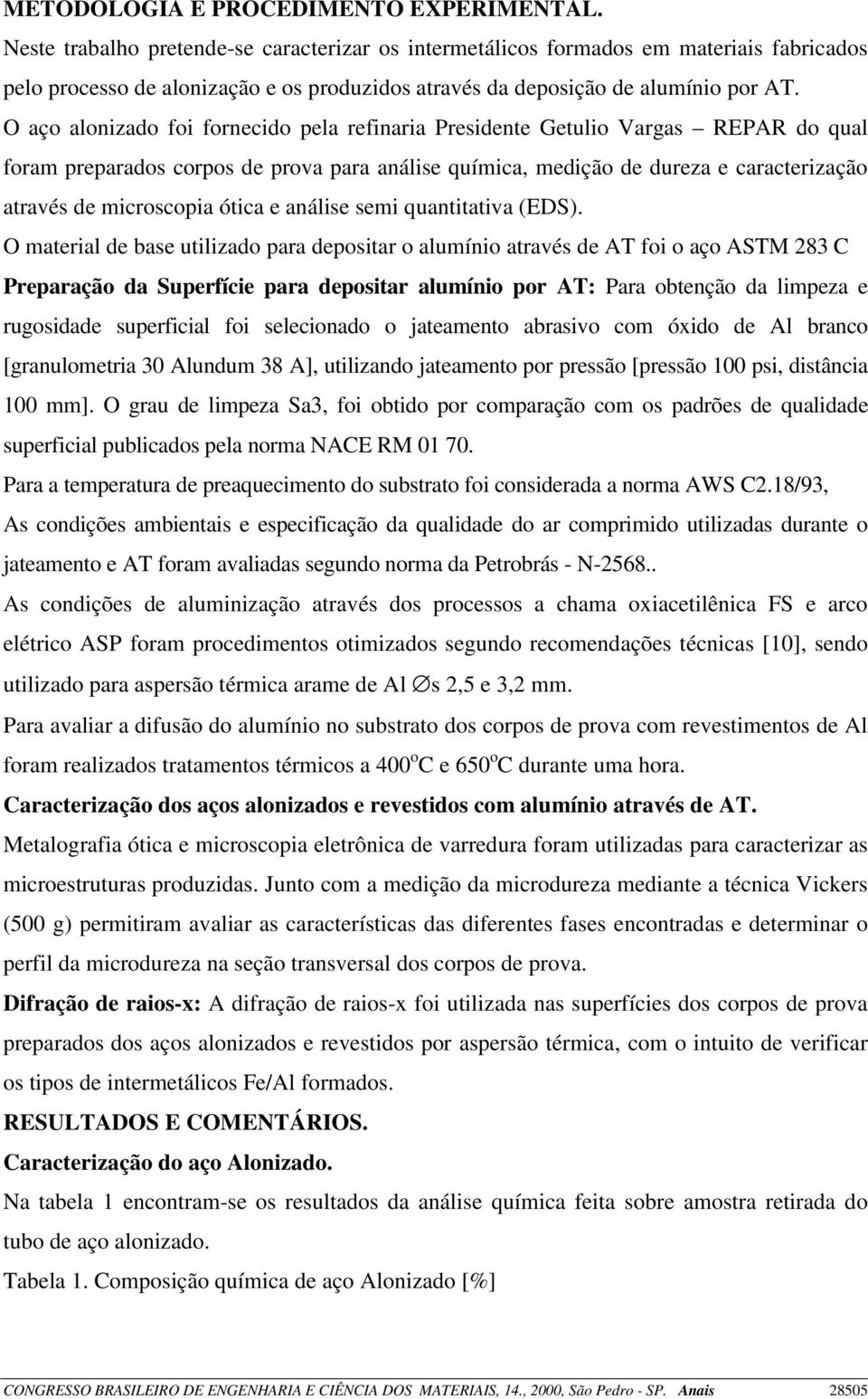 O aço alonizado foi fornecido pela refinaria Presidente Getulio Vargas REPAR do qual foram preparados corpos de prova para análise química, medição de dureza e caracterização através de microscopia