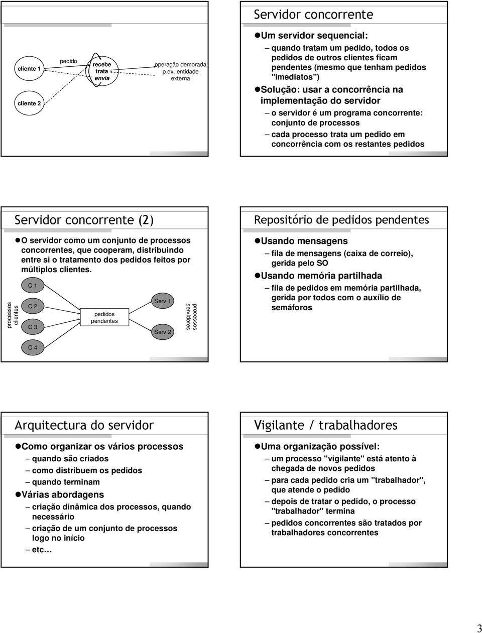 implementação do servidor o servidor é um programa concorrente: conjunto de cada processo trata um pedido em concorrência com os restantes pedidos clientes " O servidor como um conjunto de