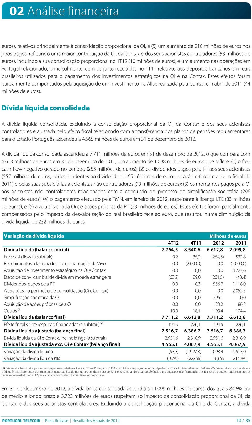 com os juros recebidos no 1T11 relativos aos depósitos bancários em reais brasileiros utilizados para o pagamento dos investimentos estratégicos na Oi e na Contax.