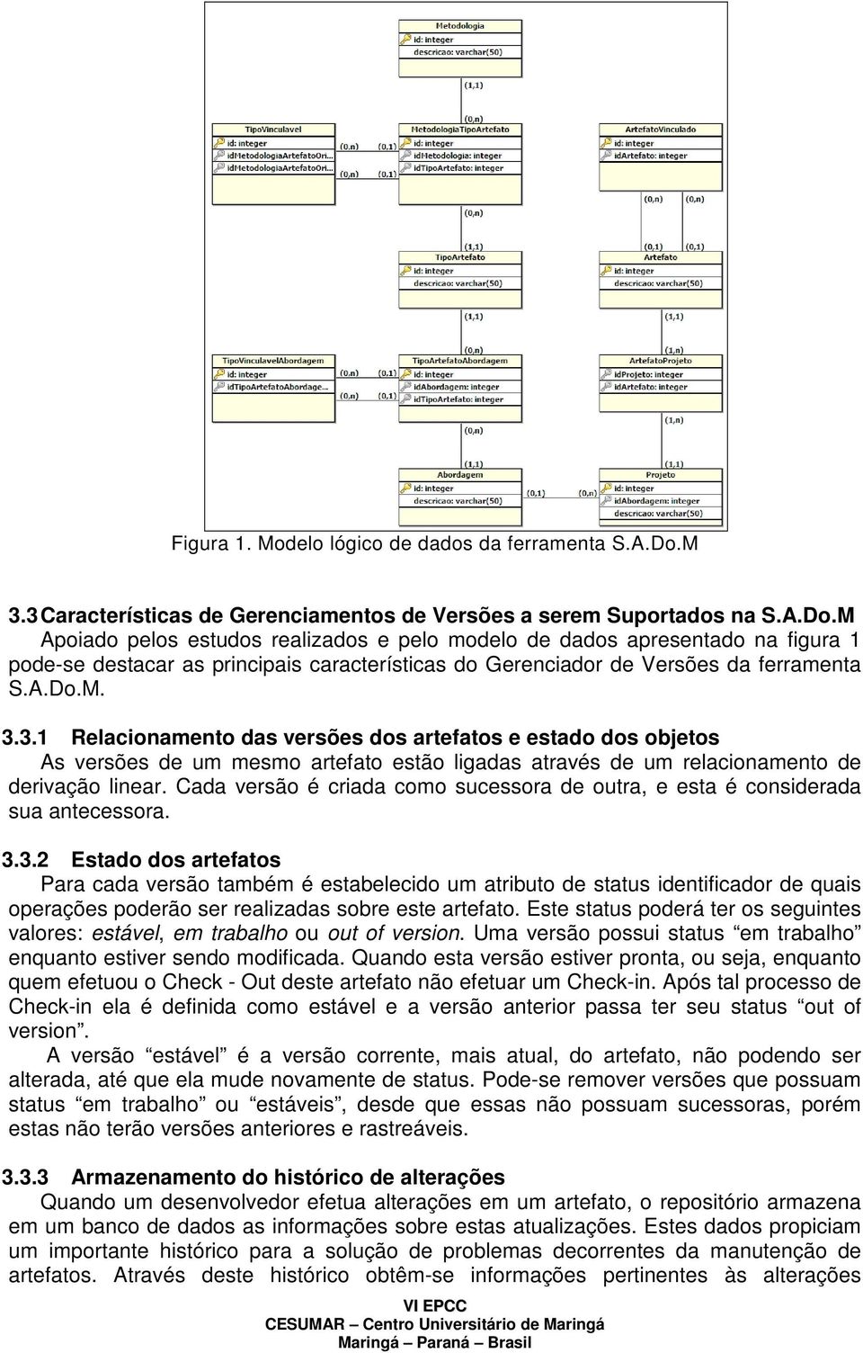 M Apoiado pelos estudos realizados e pelo modelo de dados apresentado na figura 1 pode-se destacar as principais características do Gerenciador de Versões da ferramenta S.A.Do.M. 3.