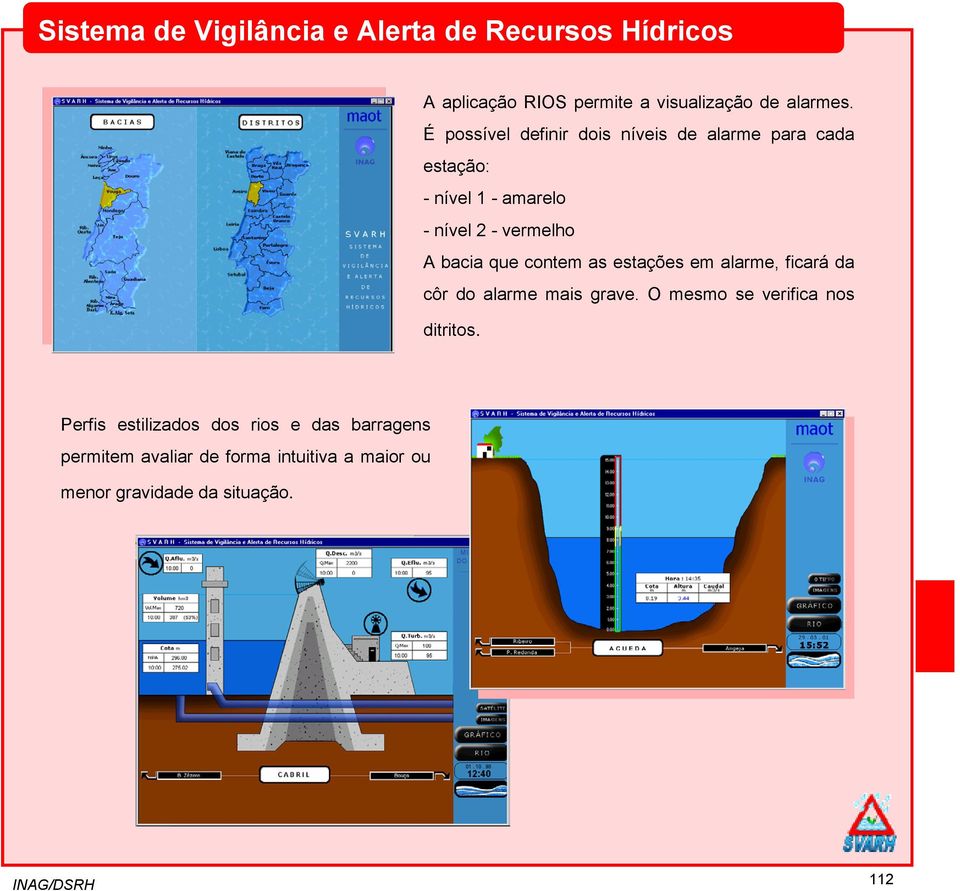 vermelho A bacia que contem as estações em alarme, ficará da côr do alarme mais grave.