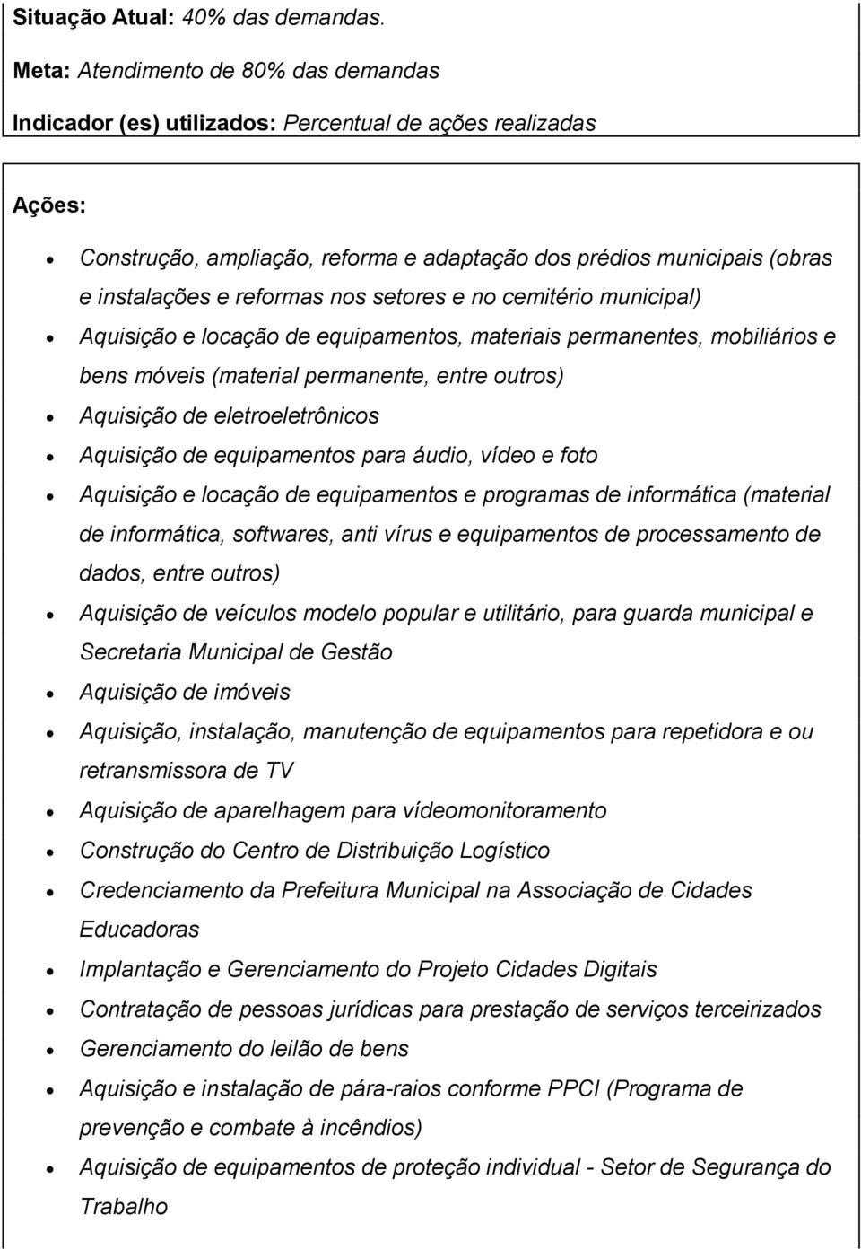 reformas nos setores e no cemitério municipal) Aquisição e locação de equipamentos, materiais permanentes, mobiliários e bens móveis (material permanente, entre outros) Aquisição de eletroeletrônicos