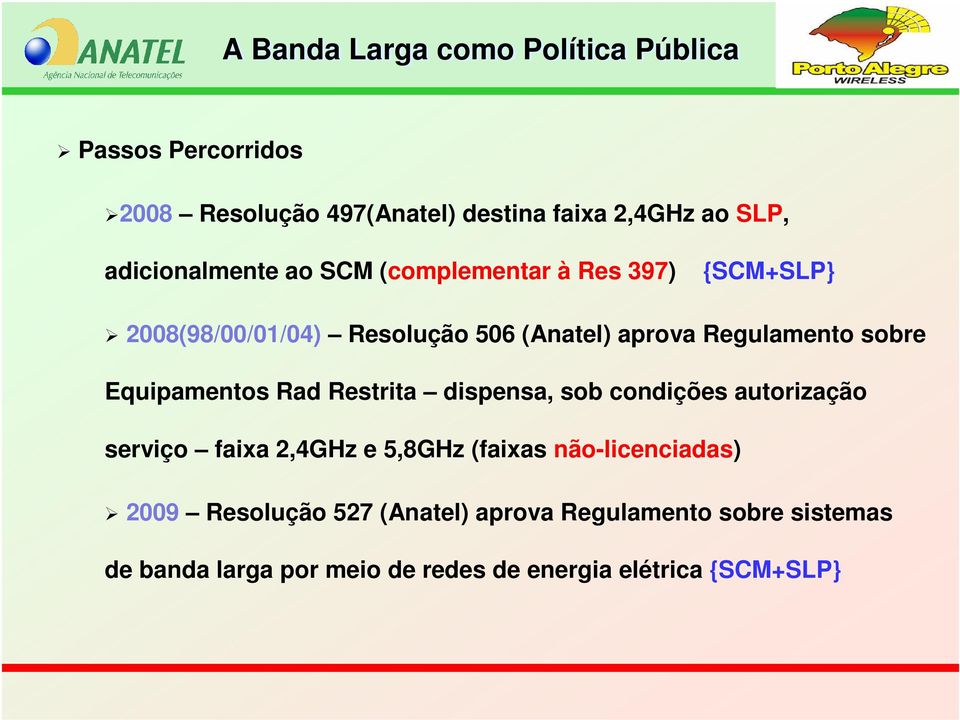 Equipamentos Rad Restrita dispensa, sob condições autorização serviço faixa 2,4GHz e 5,8GHz (faixas