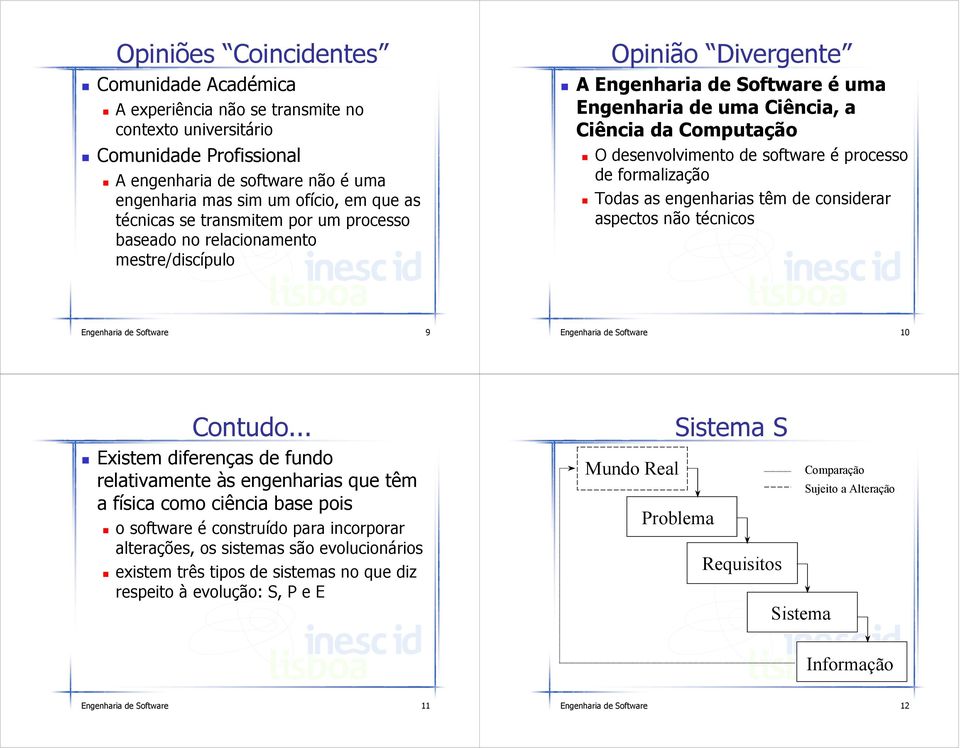 desenvolvimento de software é processo de formalização Todas as engenharias têm de considerar aspectos não técnicos Engenharia de Software 9 Engenharia de Software 10 Contudo.