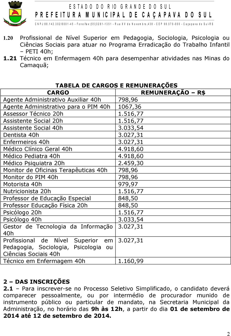 para o PIM 40h 1067,36 Assessor Técnico 20h 1.516,77 Assistente Social 20h 1.516,77 Assistente Social 40h 3.033,54 Dentista 40h 3.027,31 Enfermeiros 40h 3.027,31 Médico Clínico Geral 40h 4.