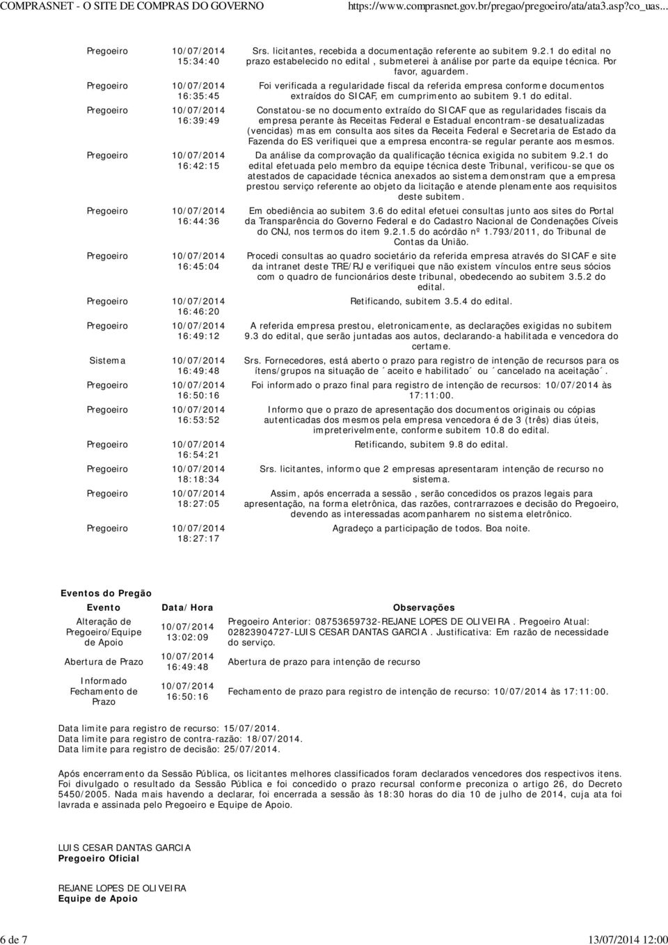 Foi verificada a regularidade fiscal da referida empresa conforme documentos extraídos do SICAF, em cumprimento ao subitem 9.1 do edital.