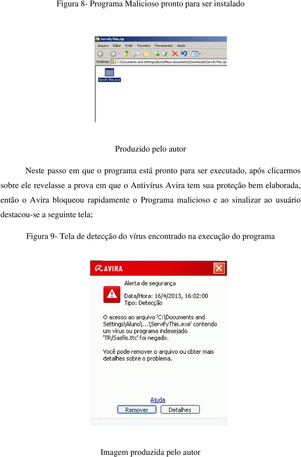 bem elaborada, então o Avira bloqueou rapidamente o Programa malicioso e ao sinalizar ao usuário destacou-se a