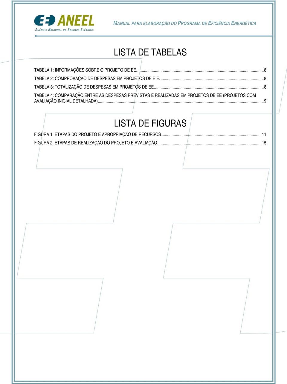 ..8 TABELA 3: TOTALIZAÇÃO DE DESPESAS EM PROJETOS DE EE.