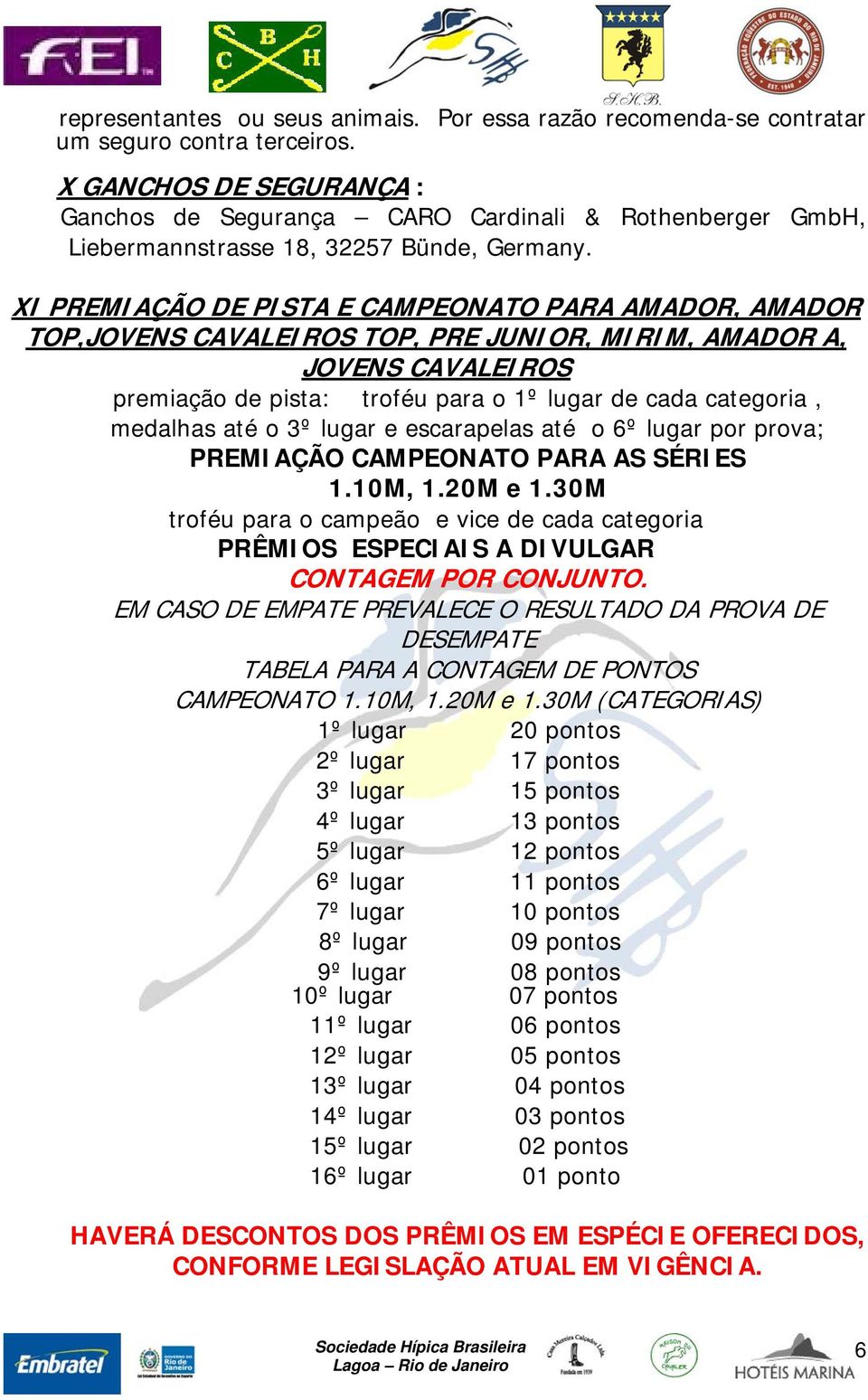 XI PREMIAÇÃO DE PISTA E CAMPEONATO PARA AMADOR, AMADOR TOP,JOVENS CAVALEIROS TOP, PRE JUNIOR, MIRIM, AMADOR A, JOVENS CAVALEIROS premiação de pista: troféu para o 1º lugar de cada categoria, medalhas