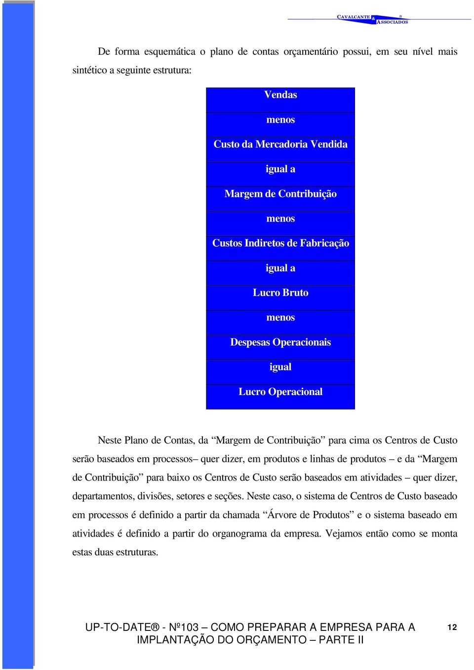 processos quer dizer, em produtos e linhas de produtos e da Margem de Contribuição para baixo os Centros de Custo serão baseados em atividades quer dizer, departamentos, divisões, setores e seções.