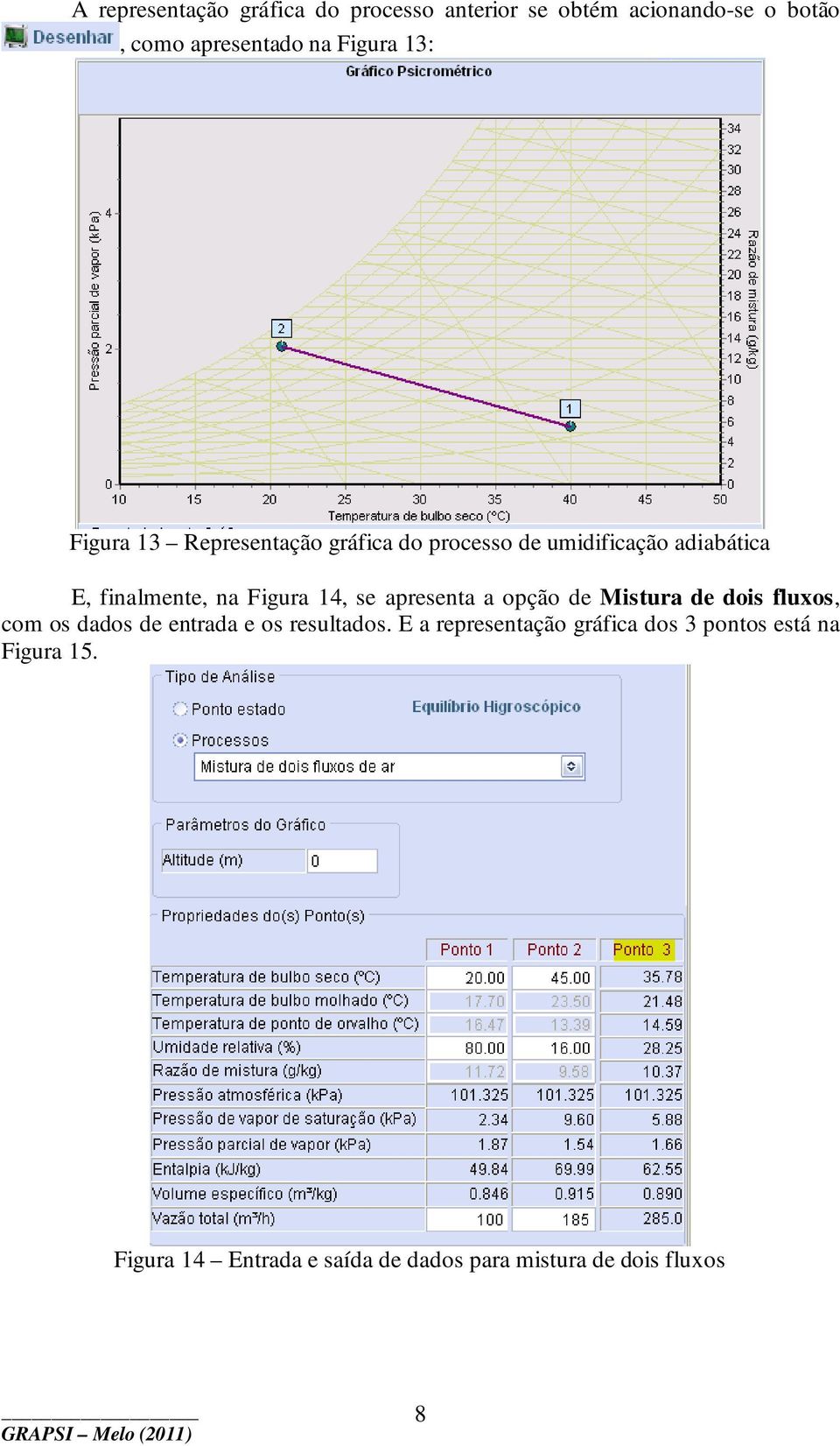 se apresenta a opção de Mistura de dois fluxos, com os dados de entrada e os resultados.