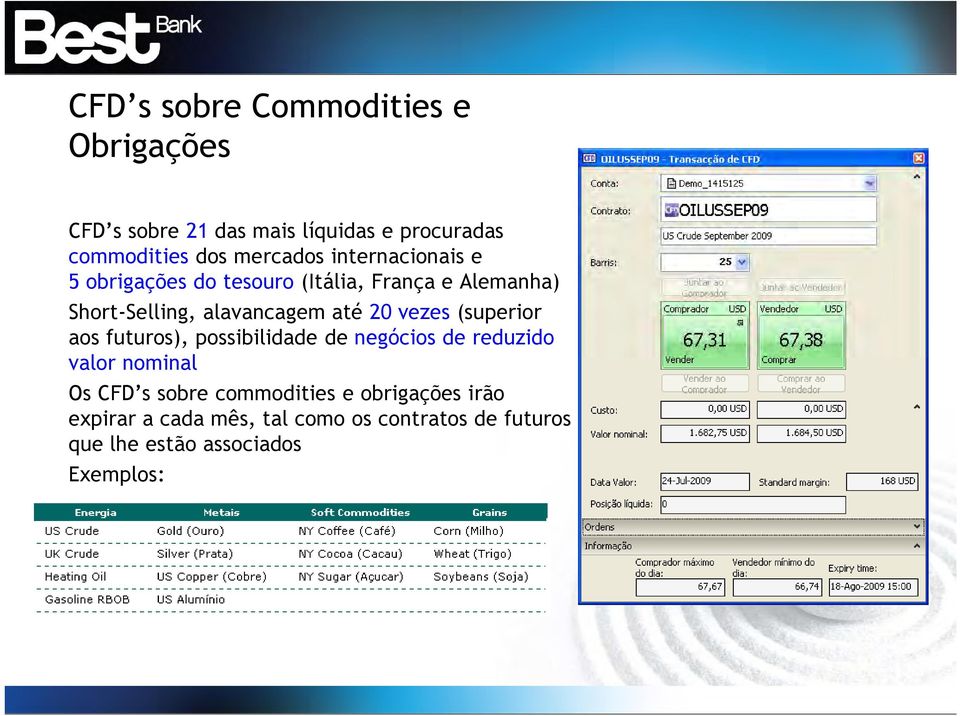 até 20 vezes (superior aos futuros), possibilidade de negócios de reduzido valor nominal Os CFD s sobre