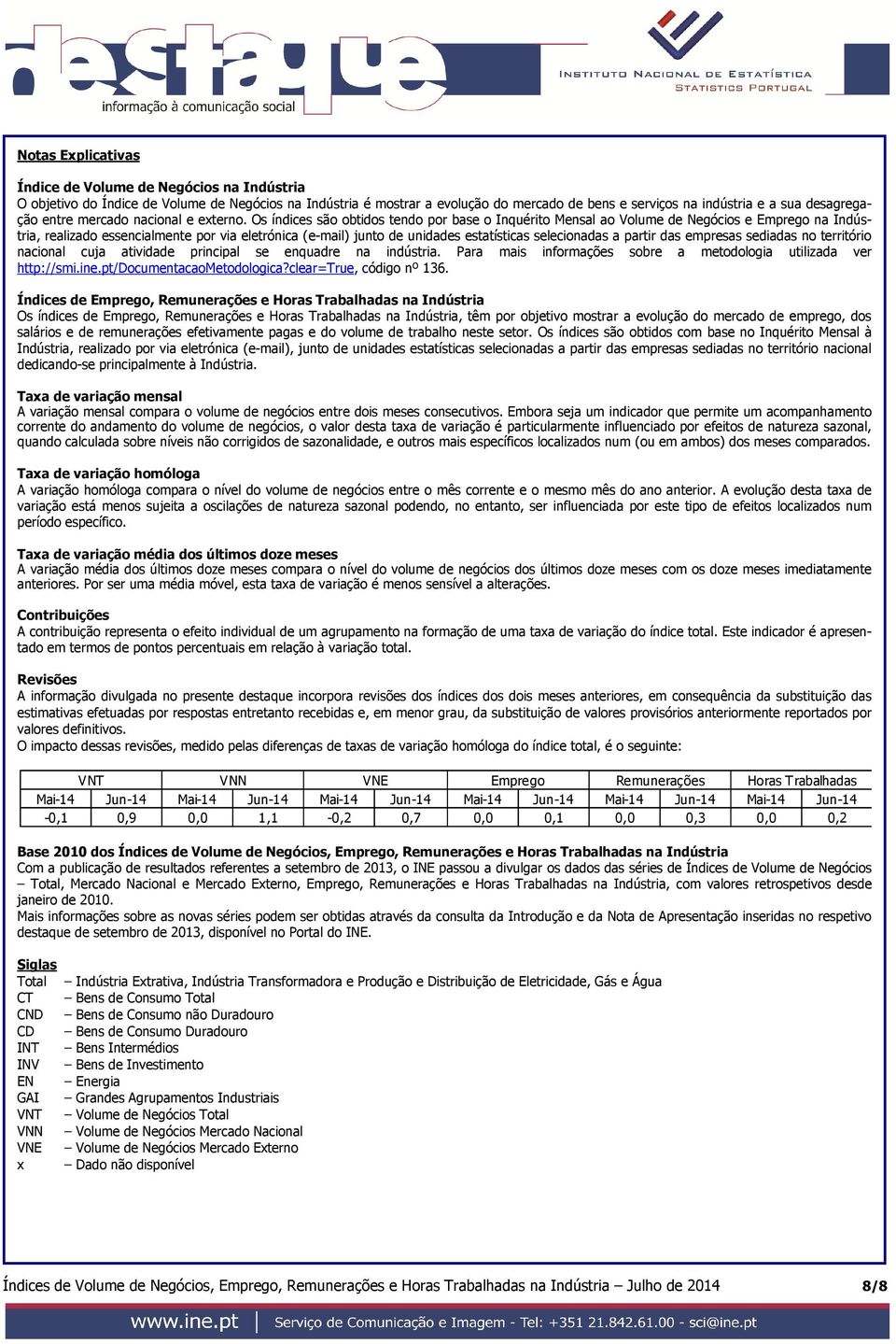 Os índices são obtidos tendo por base o Inquérito Mensal ao Volume de Negócios e Emprego na Indústria, realizado essencialmente por via eletrónica (e-mail) junto de unidades estatísticas selecionadas