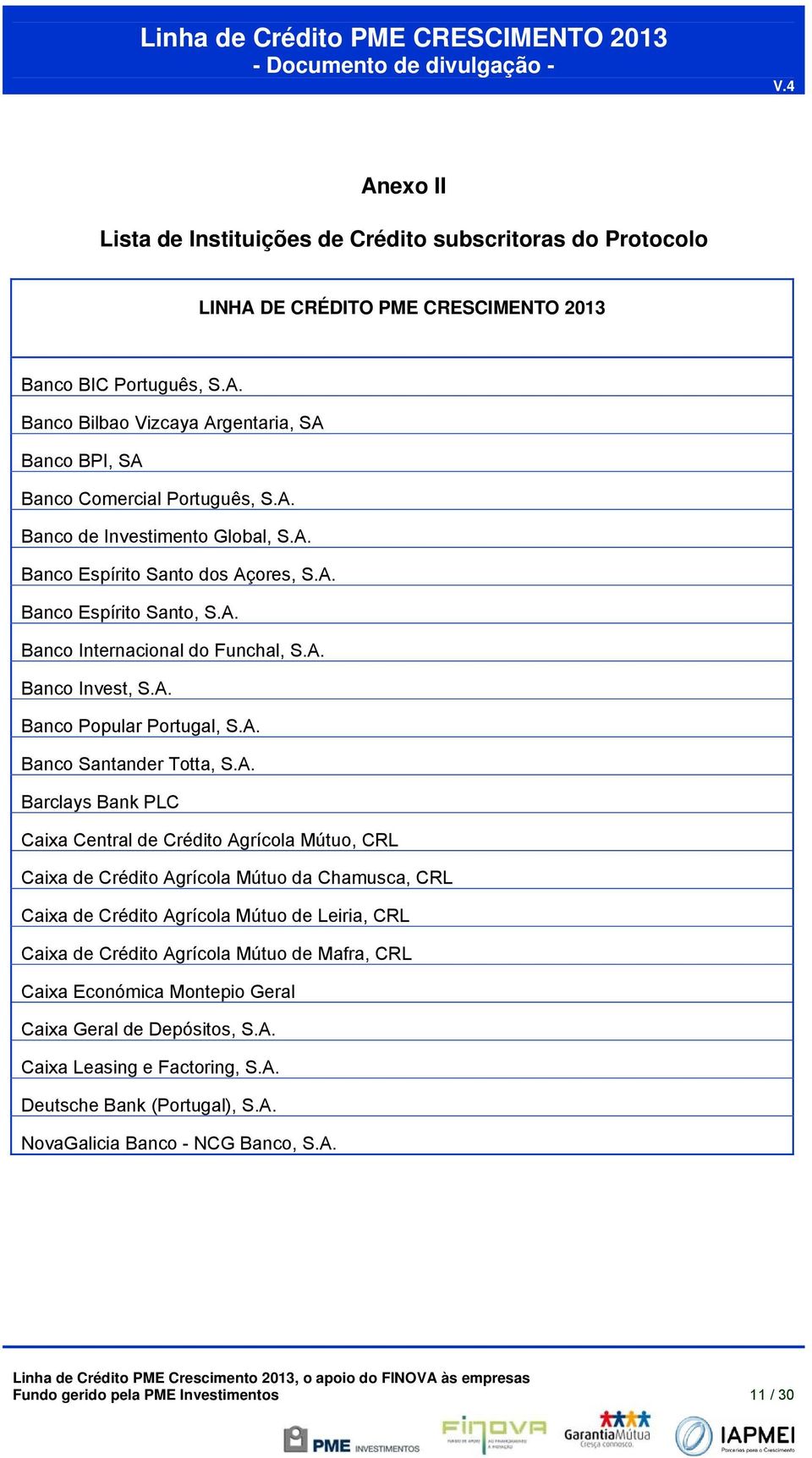 A. Barclays Bank PLC Caixa Central de Crédito Agrícola Mútuo, CRL Caixa de Crédito Agrícola Mútuo da Chamusca, CRL Caixa de Crédito Agrícola Mútuo de Leiria, CRL Caixa de Crédito Agrícola Mútuo de