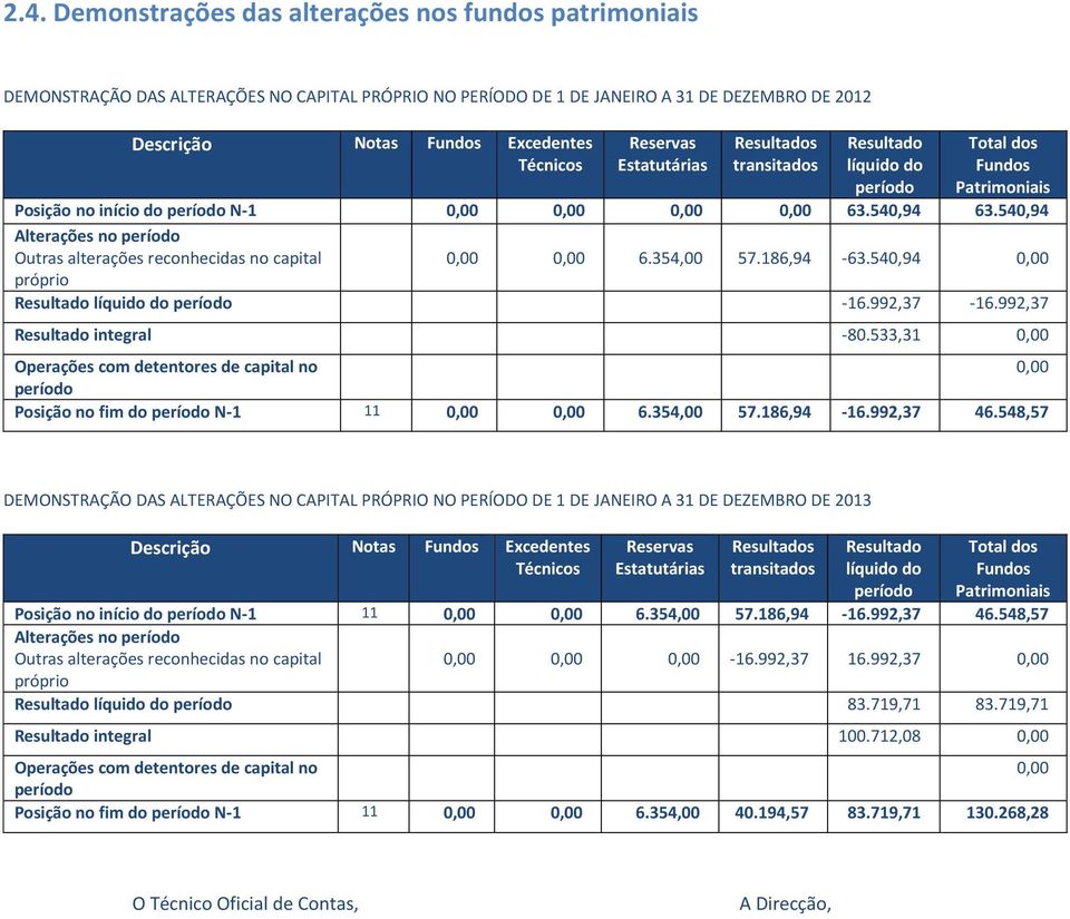 540,94 Alterações no período Outras alterações reconhecidas no capital 6.354,00 57.186,94-63.540,94 próprio Resultado líquido do período -16.992,37-16.992,37 Resultado integral -80.