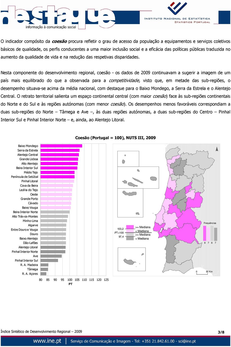 Nesta componente do desenvolvimento regional, coesão - os dados de 2009 continuavam a sugerir a imagem de um país mais equilibrado do que a observada para a competitividade, visto que, em metade das