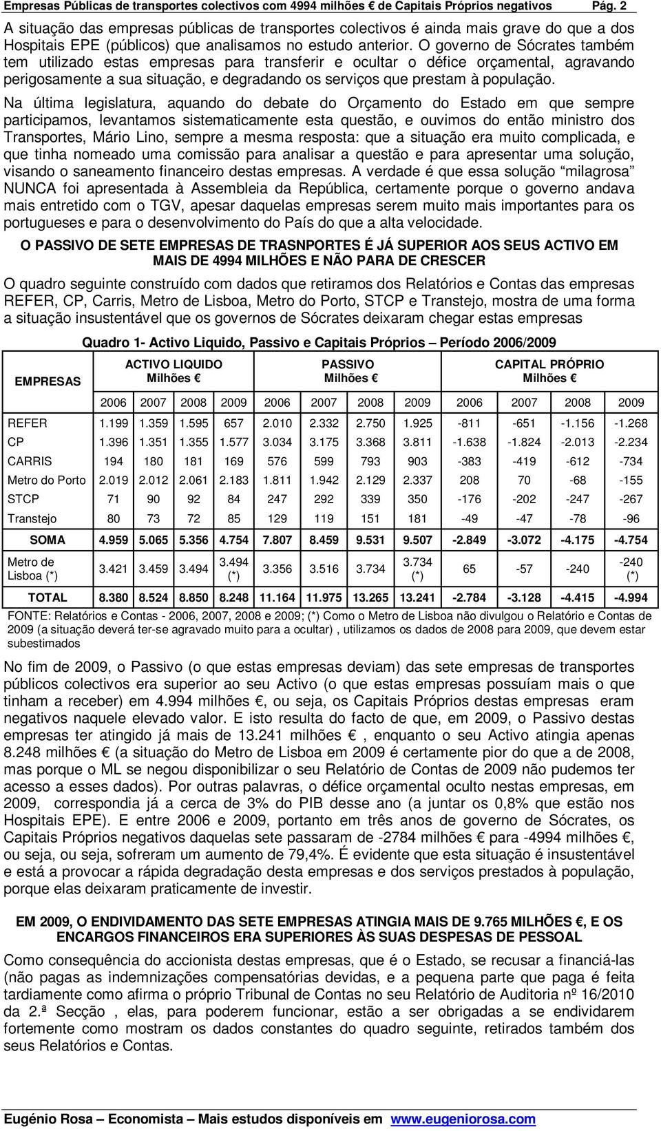 O governo de Sócrates também tem utilizado estas empresas para transferir e ocultar o défice orçamental, agravando perigosamente a sua situação, e degradando os serviços que prestam à população.