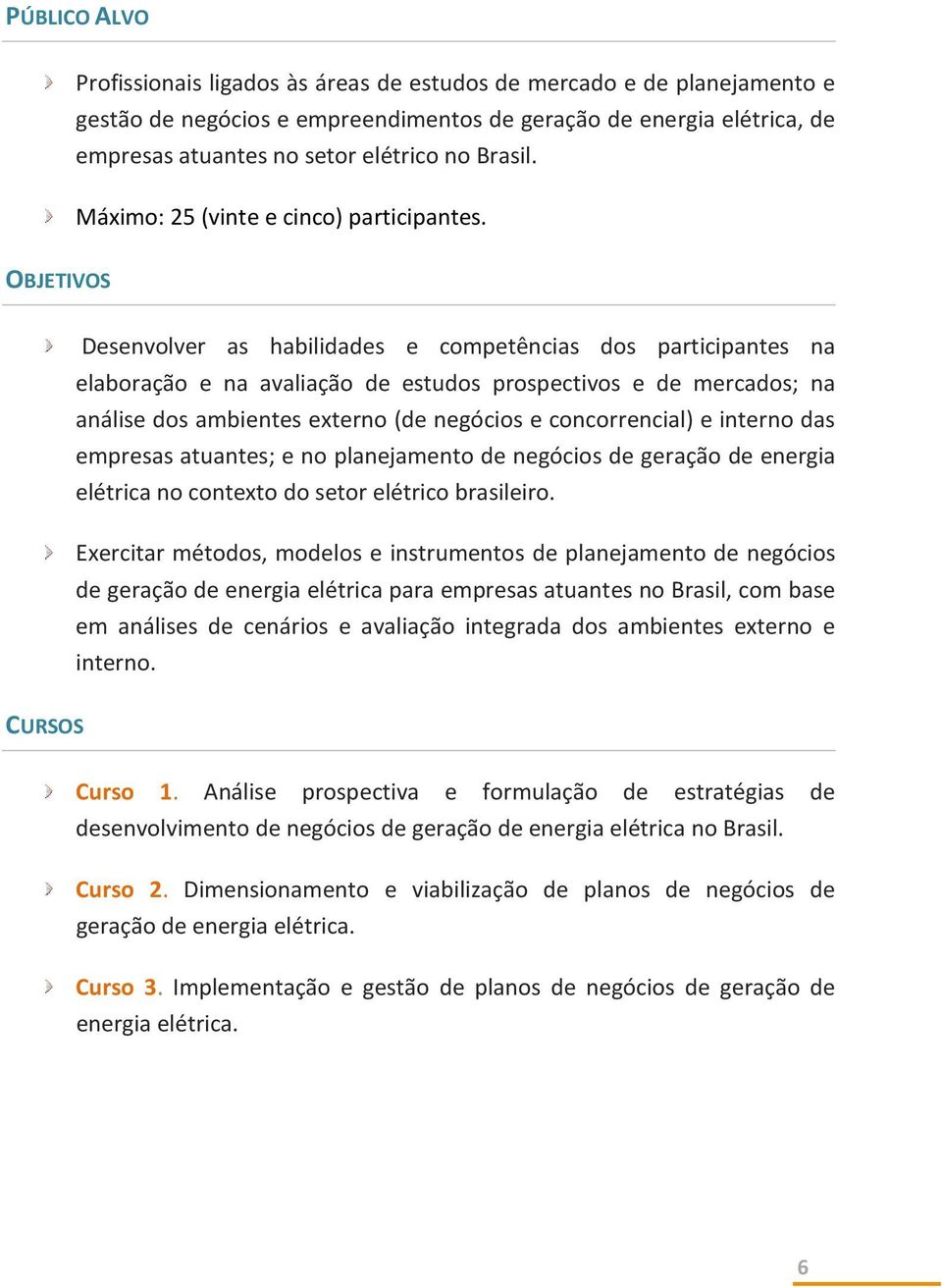 OBJETIVOS Desenvolver as habilidades e competências dos participantes na elaboração e na avaliação de estudos prospectivos e de mercados; na análise dos ambientes externo (de negócios e