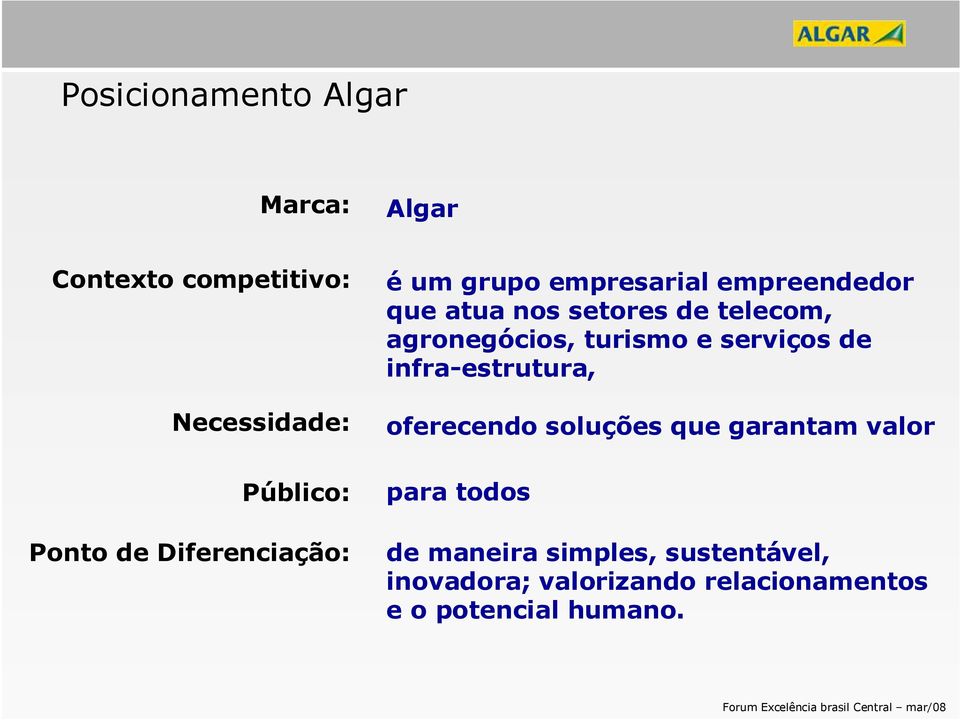 agronegócios, turismo e serviços de infra-estrutura, oferecendo soluções que garantam valor