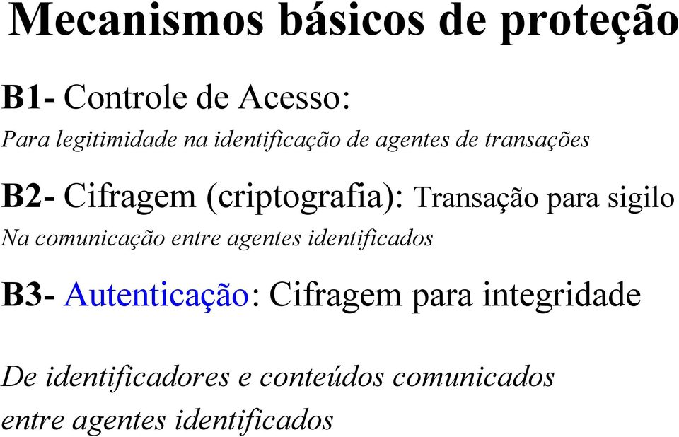 para sigilo Na comunicação entre agentes identificados B3- Autenticação: