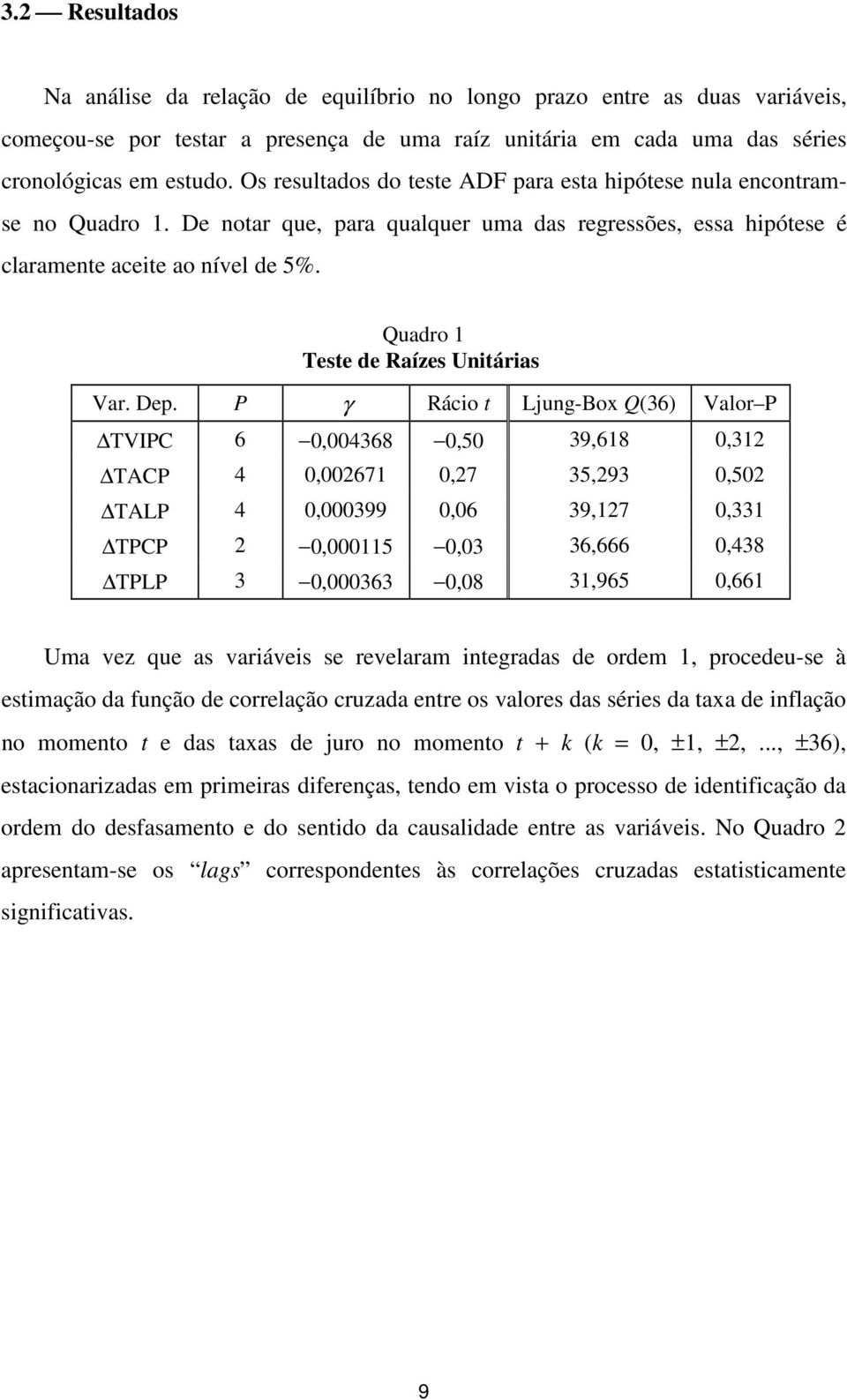 Quadro 1 Tese de Raízes Uniárias Var. Dep.