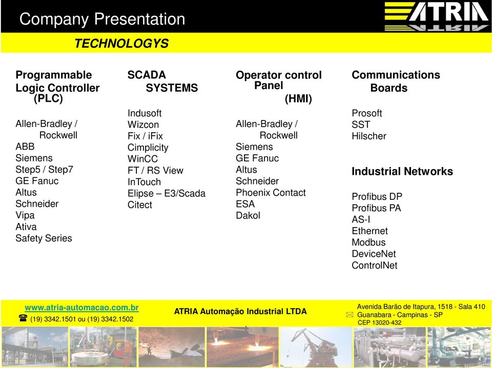 E3/Scada Citect Operator control Panel (HMI) Allen-Bradley / Rockwell Siemens GE Fanuc Altus Schneider Phoenix Contact ESA