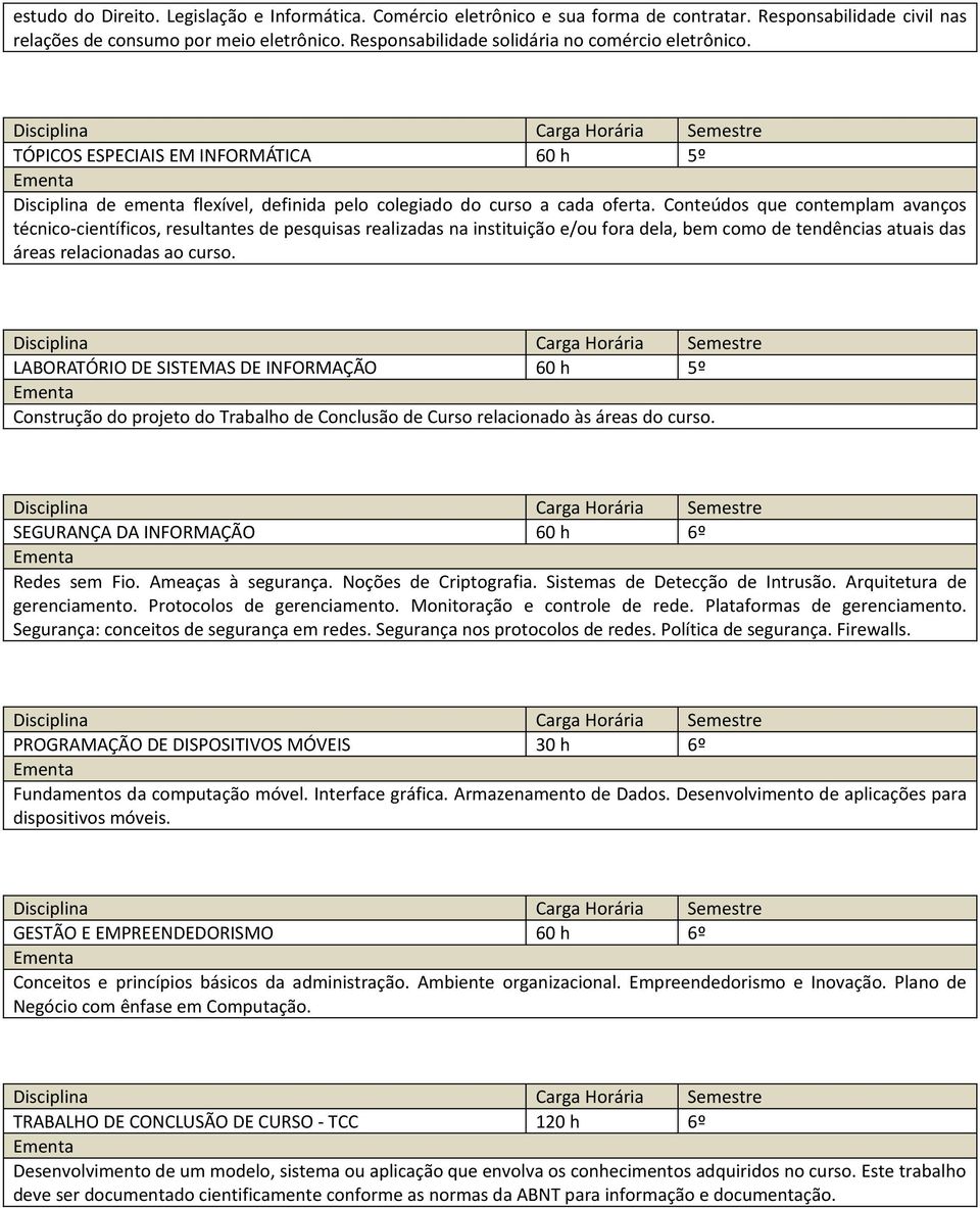 Conteúdos que contemplam avanços técnico-científicos, resultantes de pesquisas realizadas na instituição e/ou fora dela, bem como de tendências atuais das áreas relacionadas ao curso.