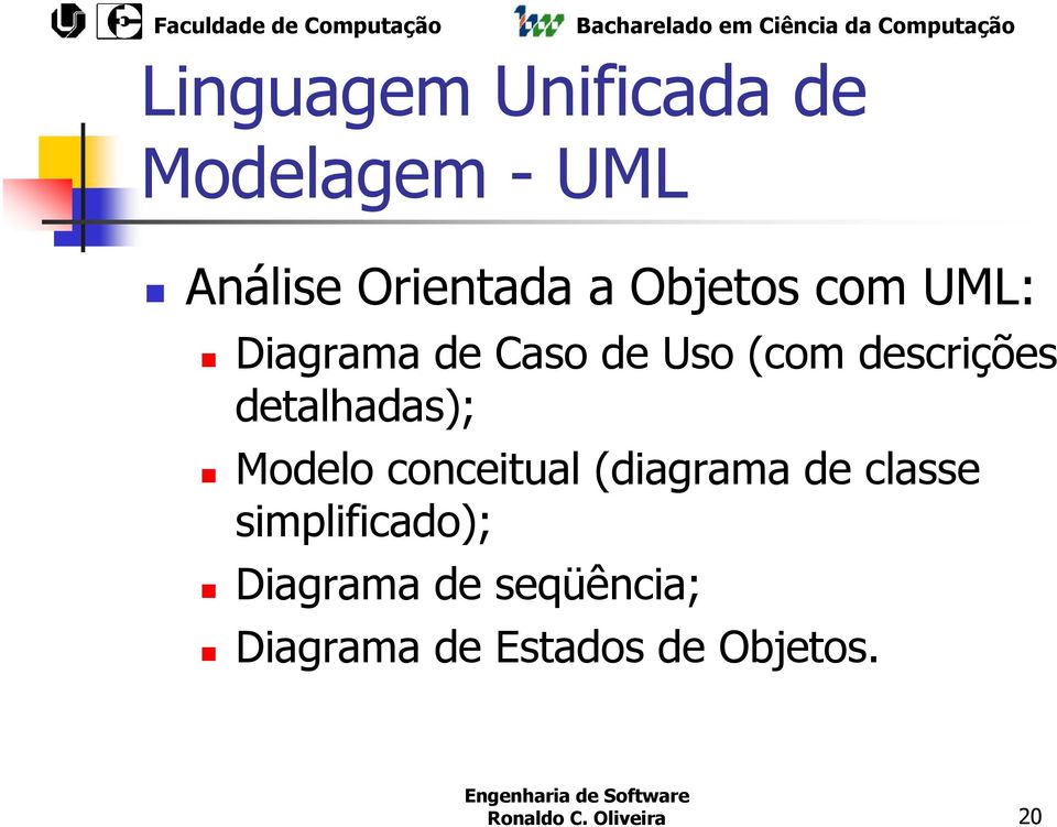 detalhadas); Modelo conceitual (diagrama de classe