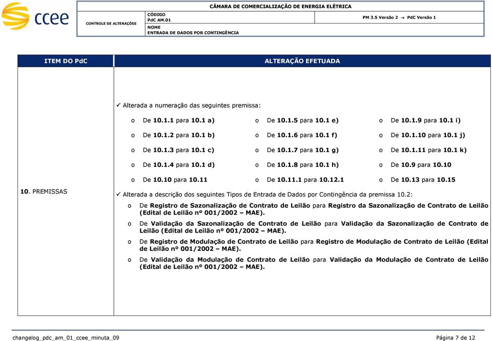 15 10. PREMISSAS Alterada a descriçã ds seguintes Tips de Entrada de Dads pr Cntingência da premissa 10.