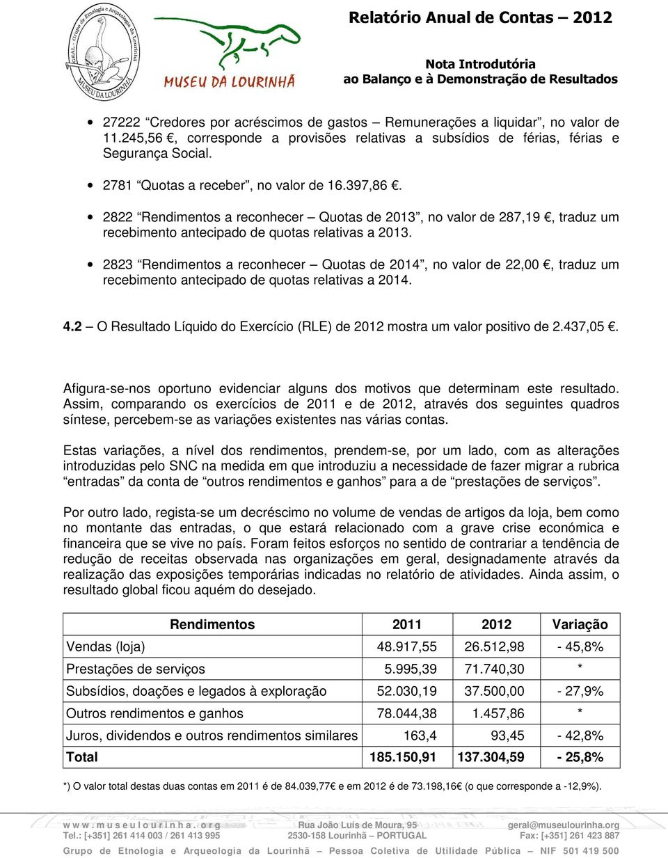 2823 Rendimentos a reconhecer Quotas de 2014, no valor de 22,00, traduz um recebimento antecipado de quotas relativas a 2014. 4.