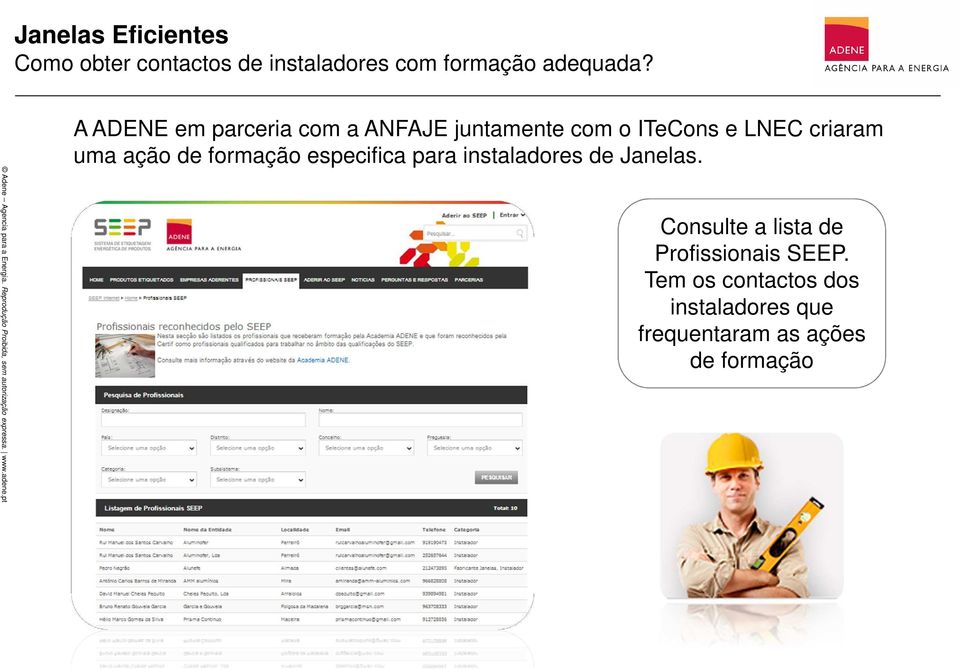 de formação especifica para instaladores de Janelas.