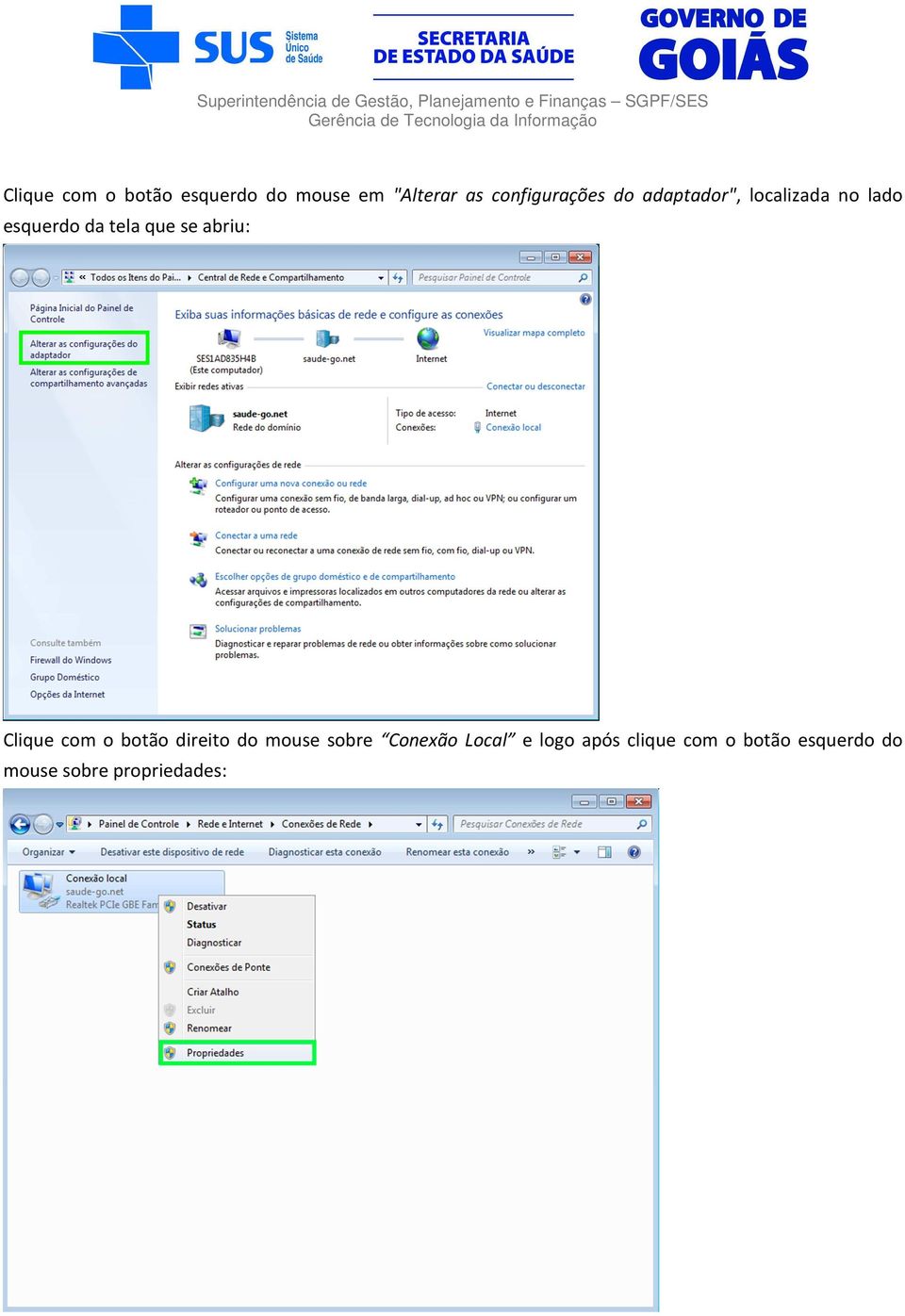 tela que se abriu: Clique com o botão direito do mouse sobre