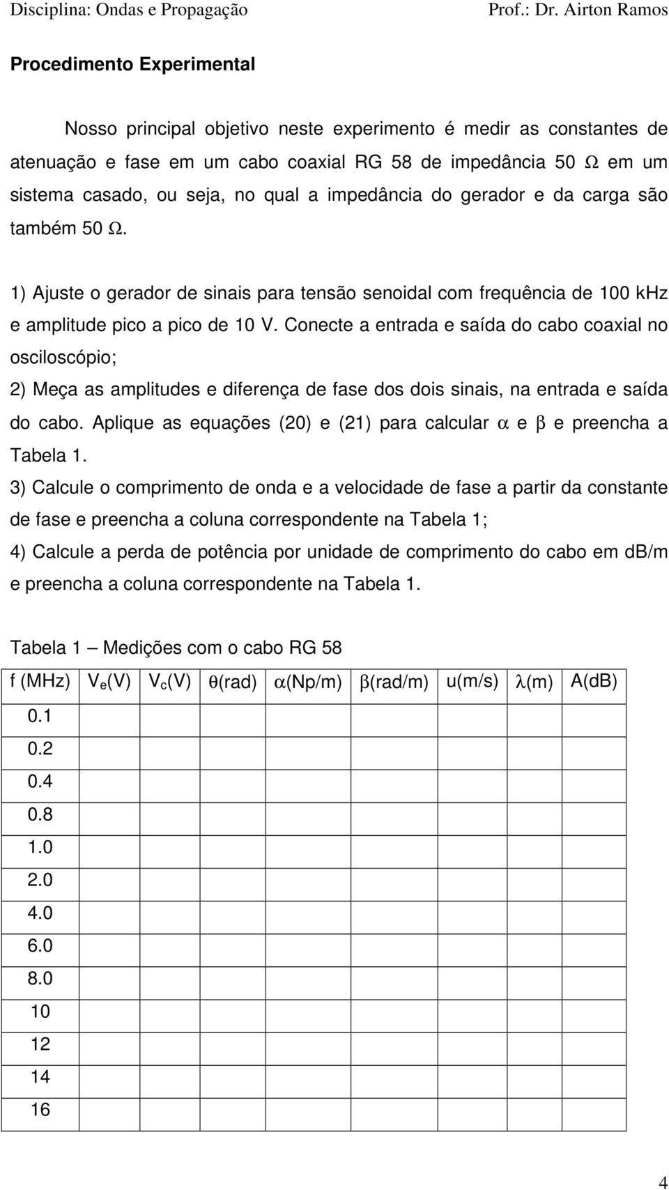 também 50 Ω. 1 Ajust radr d sinais para tnsã snida m frquênia d 100 kh ampitud pi a pi d 10.