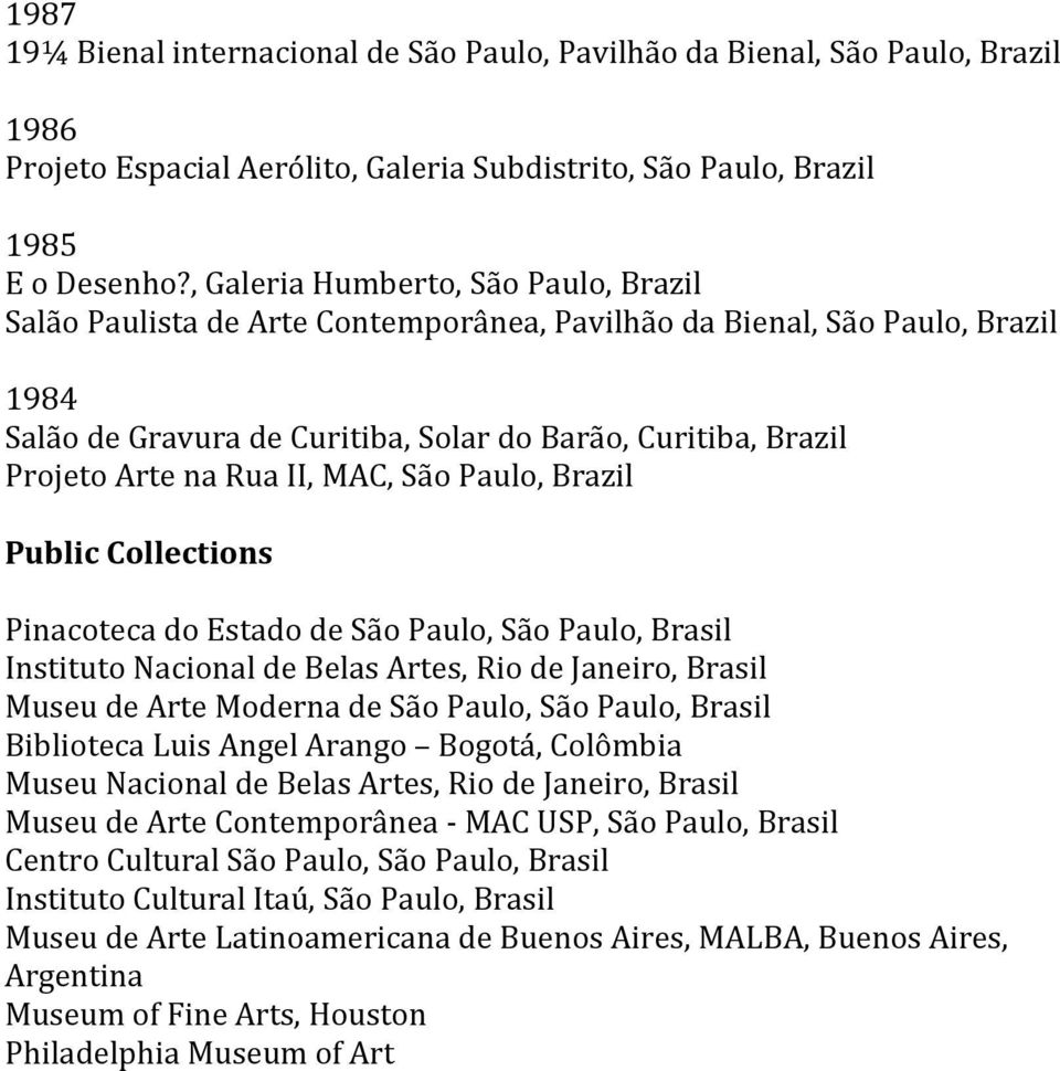 Collections Pinacoteca do Estado de São Paulo, São Paulo, Brasil Instituto Nacional de Belas Artes, Rio de Janeiro, Brasil Museu de Arte Moderna de São Paulo, São Paulo, Brasil Biblioteca Luis Angel