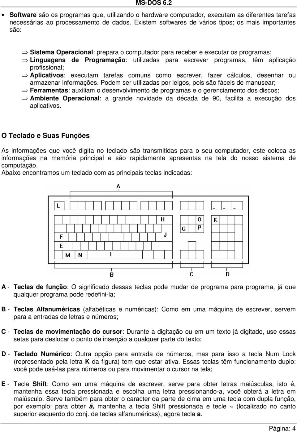 programas, têm aplicação profissional; Aplicativos: executam tarefas comuns como escrever, fazer cálculos, desenhar ou armazenar informações.