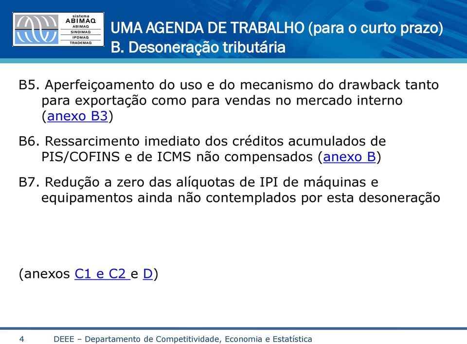 Ressarcimento imediato dos créditos acumulados de PIS/COFINS e de ICMS não compensados (anexo B) B7.