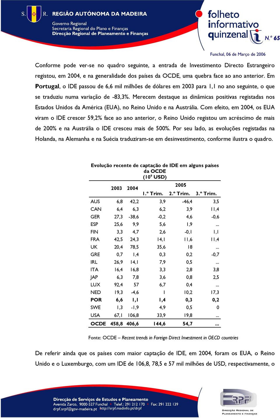 Merecem destaque as dinâmicas positivas registadas nos Estados Unidos da América (EUA), no Reino Unido e na Austrália.