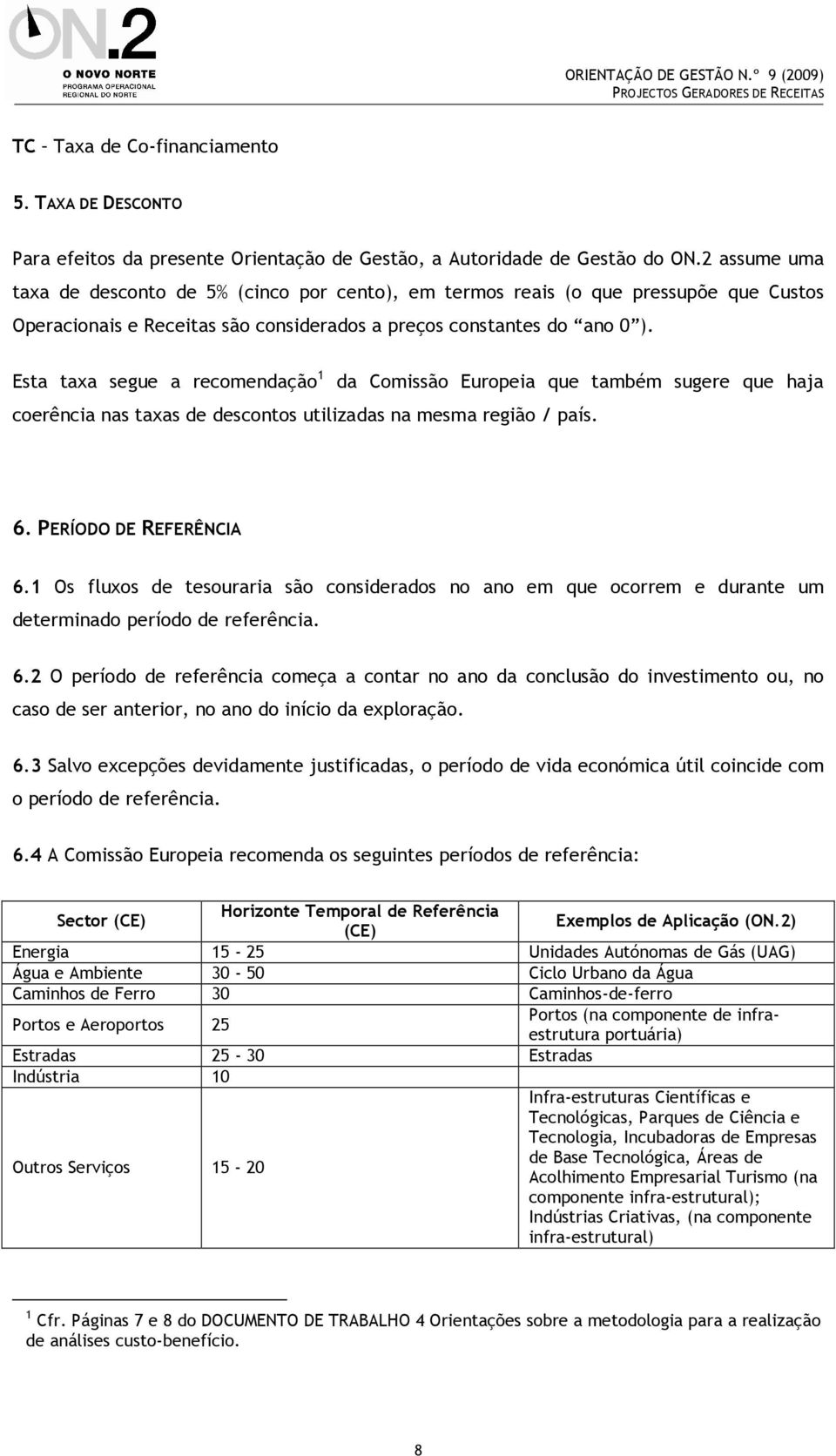 Esta taxa segue a recomendação 1 da Comissão Europeia que também sugere que haja coerência nas taxas de descontos utilizadas na mesma região / país. 6. PERÍODO DE REFERÊNCIA 6.