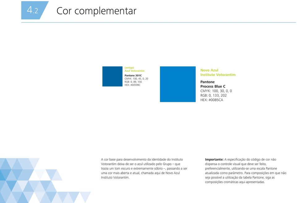 a ser uma cor mais aberta e atual, chamada aqui de Novo Azul Instituto Votorantim.