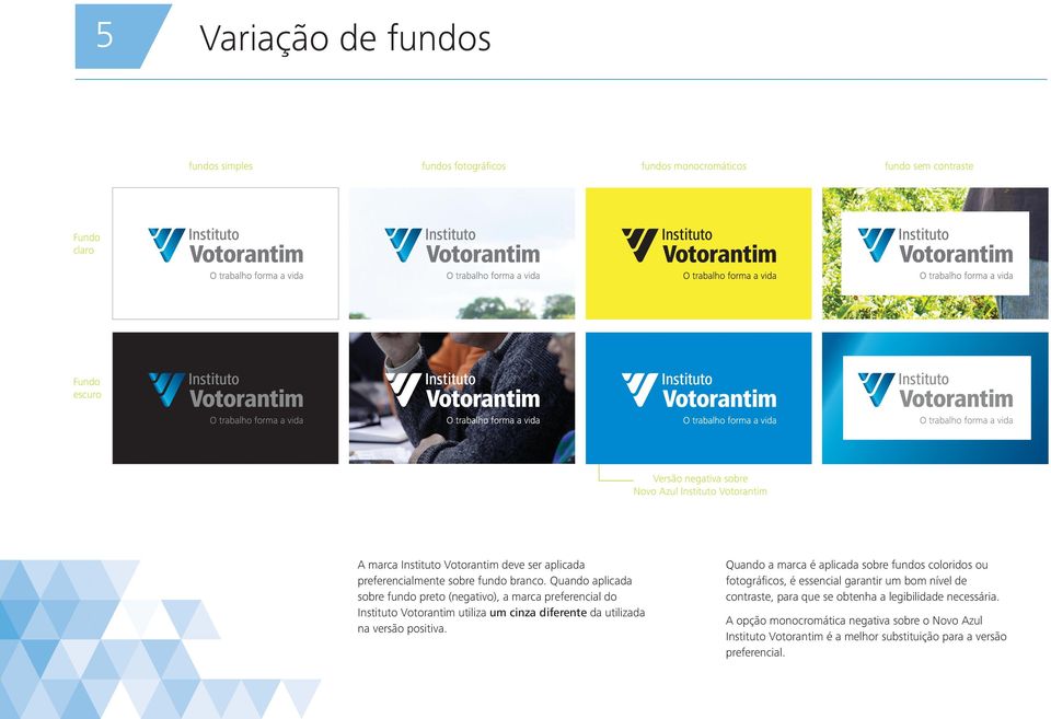 Quando aplicada sobre fundo preto (negativo), a marca preferencial do Instituto Votorantim utiliza um cinza diferente da utilizada na versão positiva.