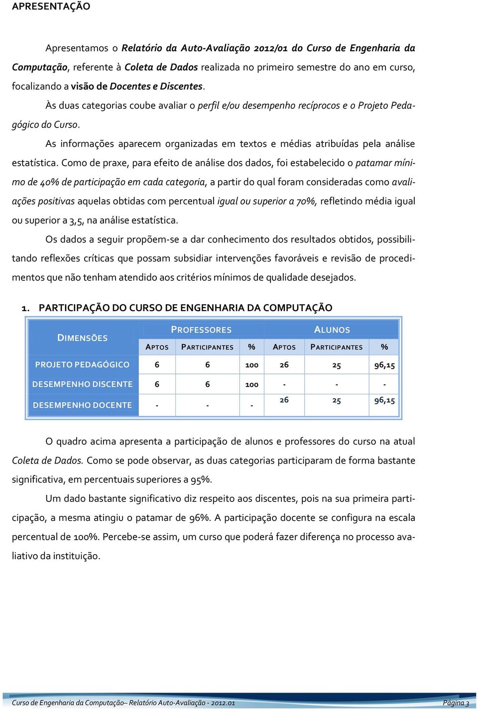 As informações aparecem organizadas em textos e médias atribuídas pela análise estatística.