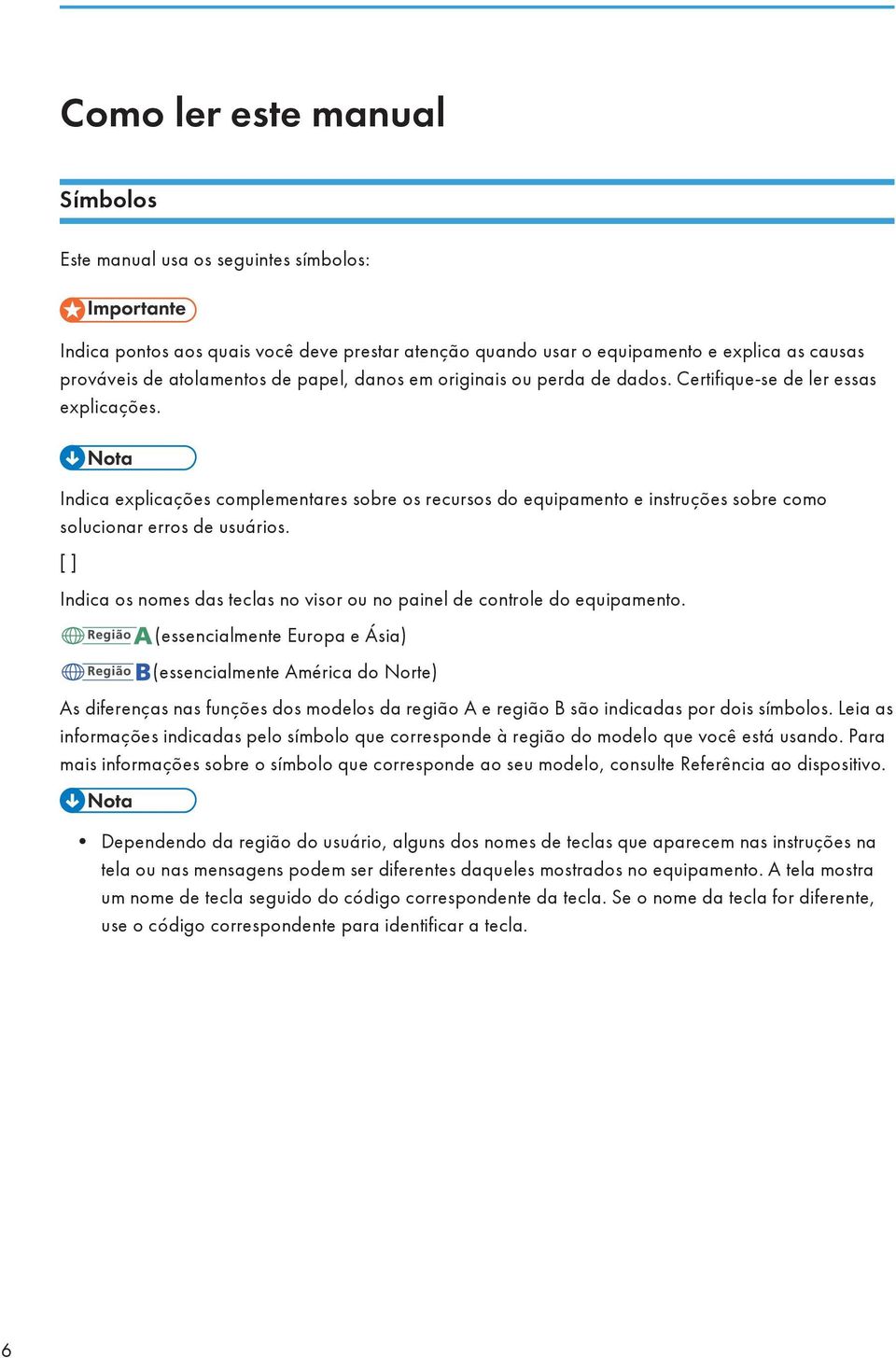 [ ] Indica os nomes das teclas no visor ou no painel de controle do equipamento.