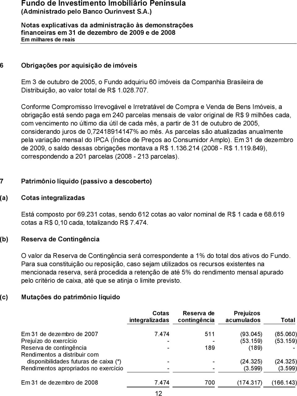 dia útil de cada mês, a partir de 31 de outubro de 2005, considerando juros de 0,72418914147% ao mês.