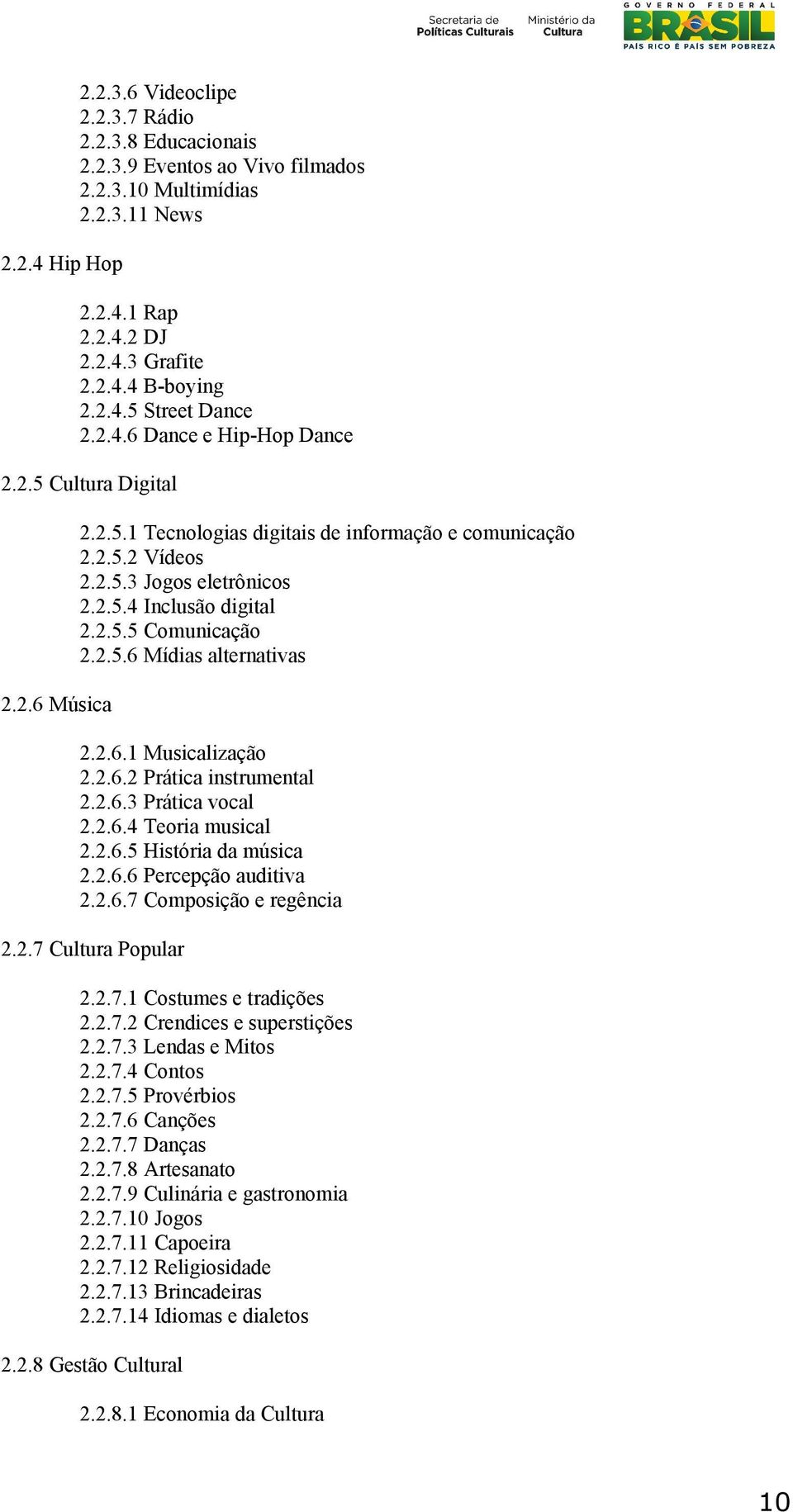 2.5.6 Mídias alternativas 2.2.6.1 Musicalização 2.2.6.2 Prática instrumental 2.2.6.3 Prática vocal 2.2.6.4 Teoria musical 2.2.6.5 História da música 2.2.6.6 Percepção auditiva 2.2.6.7 Composição e regência 2.