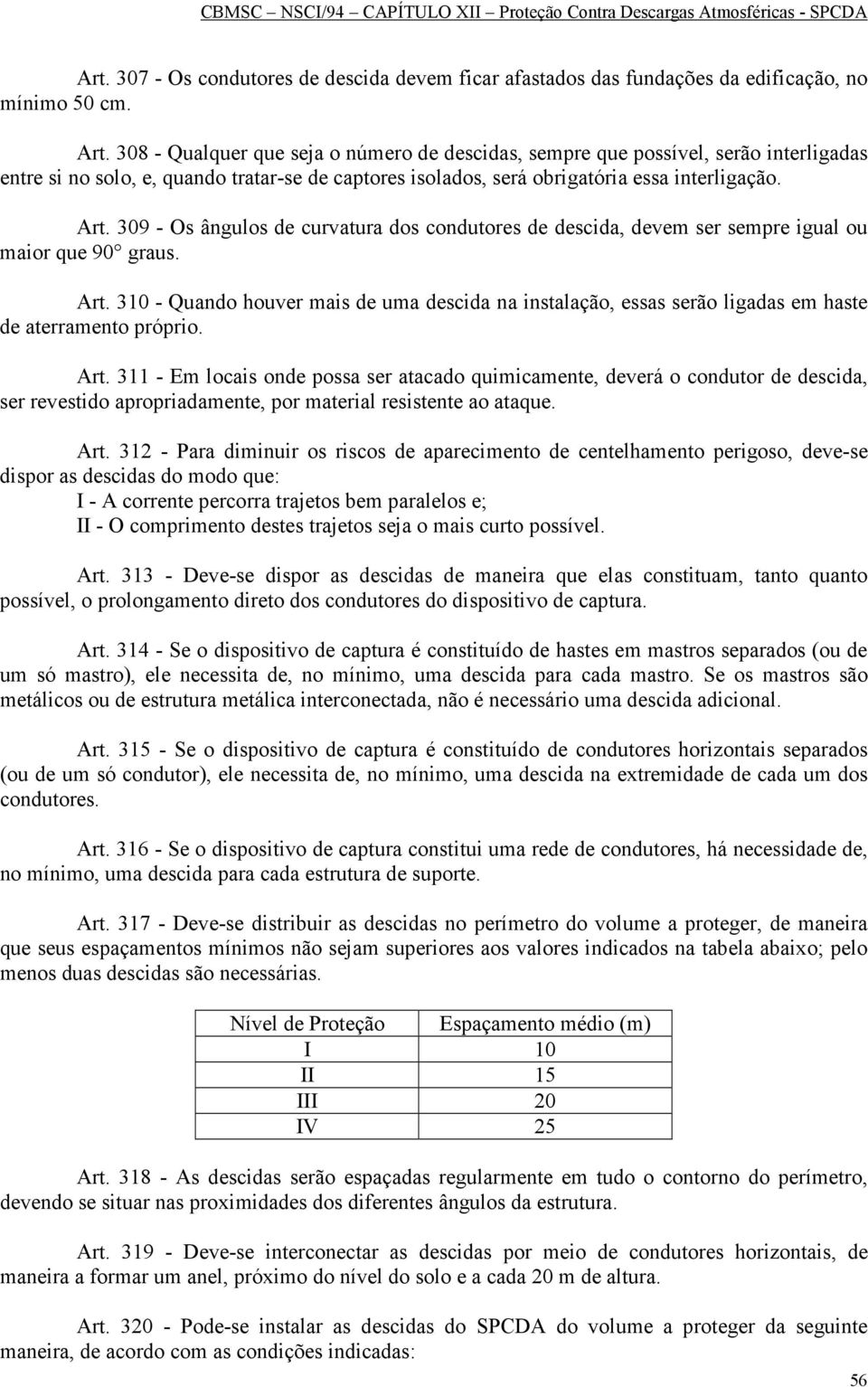 309 - Os ângulos de curvatura dos condutores de descida, devem ser sempre igual ou maior que 90 graus. Art.