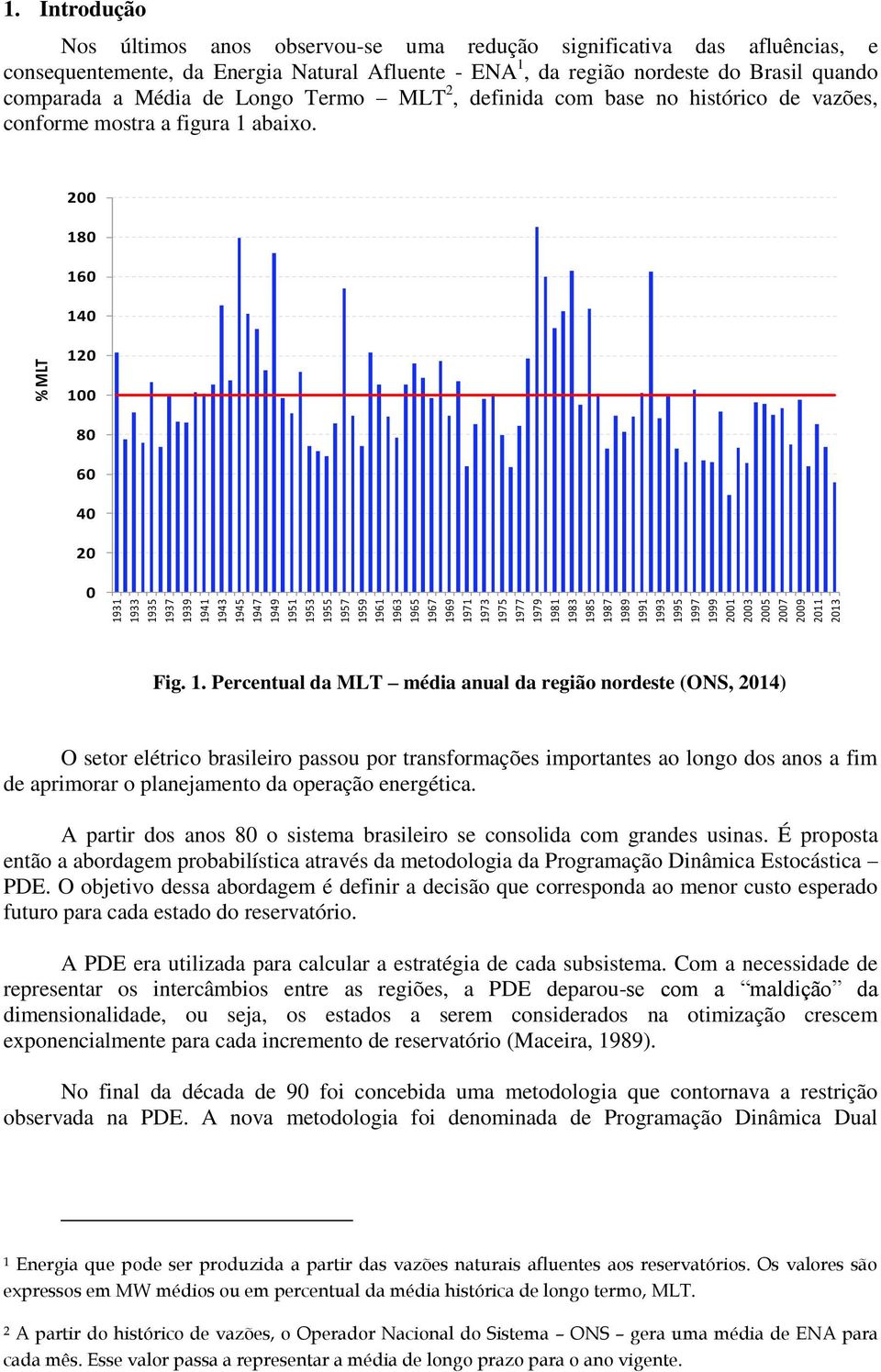 Introdução Nos últimos anos observou-se uma redução significativa das afluências, e consequentemente, da Energia Natural Afluente - ENA 1, da região nordeste do Brasil quando comparada a Média de