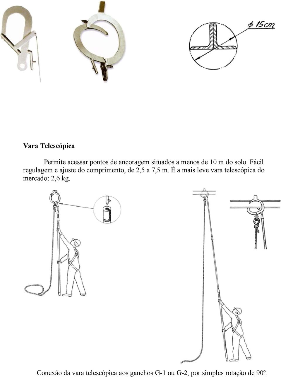 Fácil regulagem e ajuste do comprimento, de 2,5 a 7,5 m.