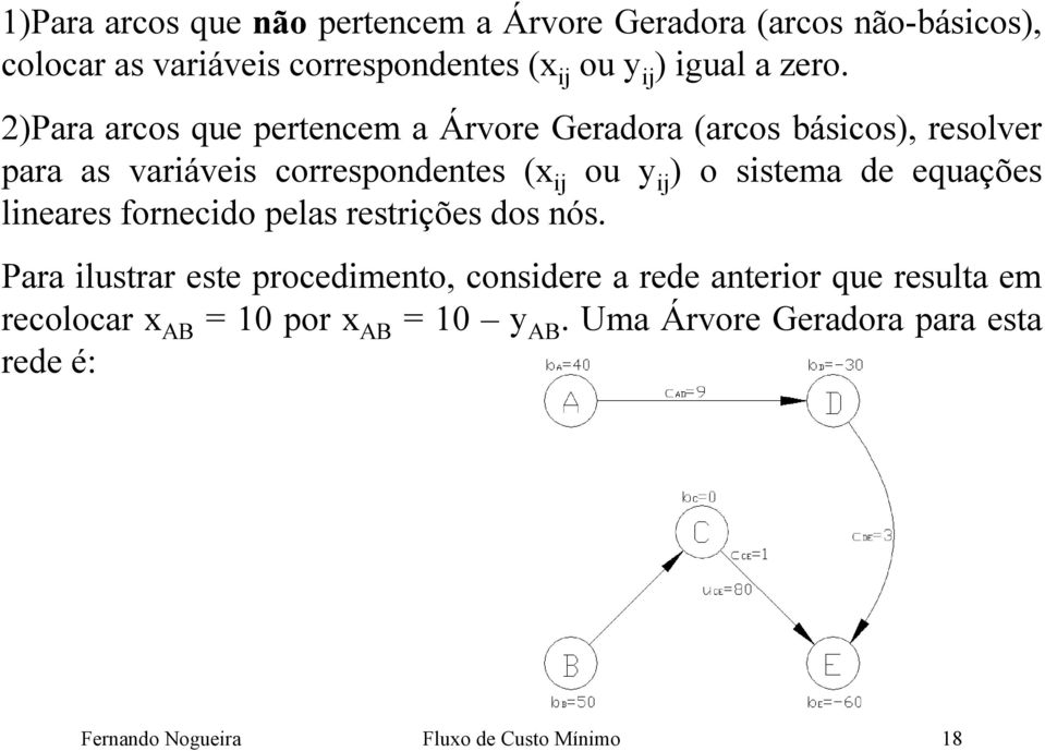 2)Para arcos que pertecem a Árvore Geradora (arcos básicos), resolver para as variáveis correspodetes ( ij ou y ij ) o