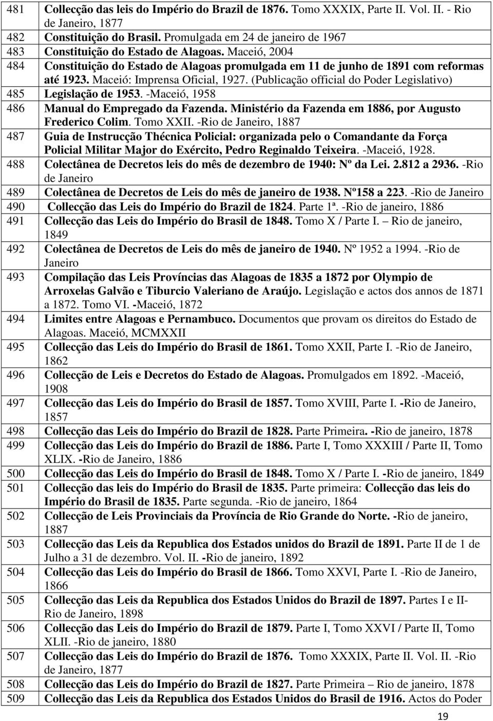 Maceió: Imprensa Oficial, 1927. (Publicação official do Poder Legislativo) 485 Legislação de 1953. -Maceió, 1958 486 Manual do Empregado da Fazenda.